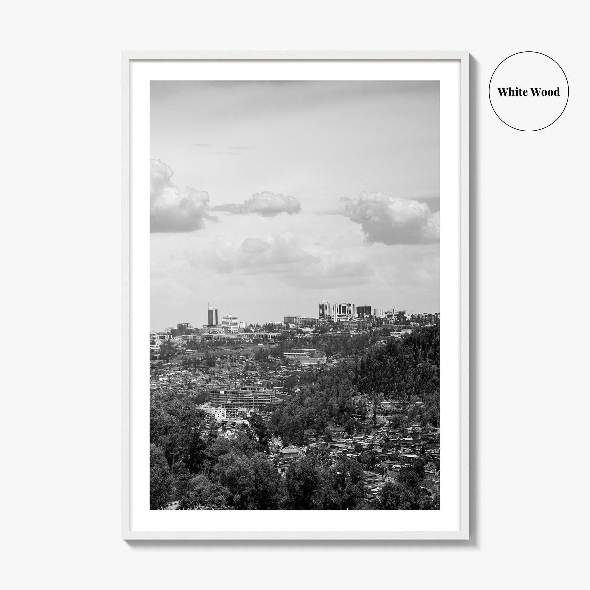 Kigali Skyline Black and White Fine Art Photo Print, Rwanda Poster Africa