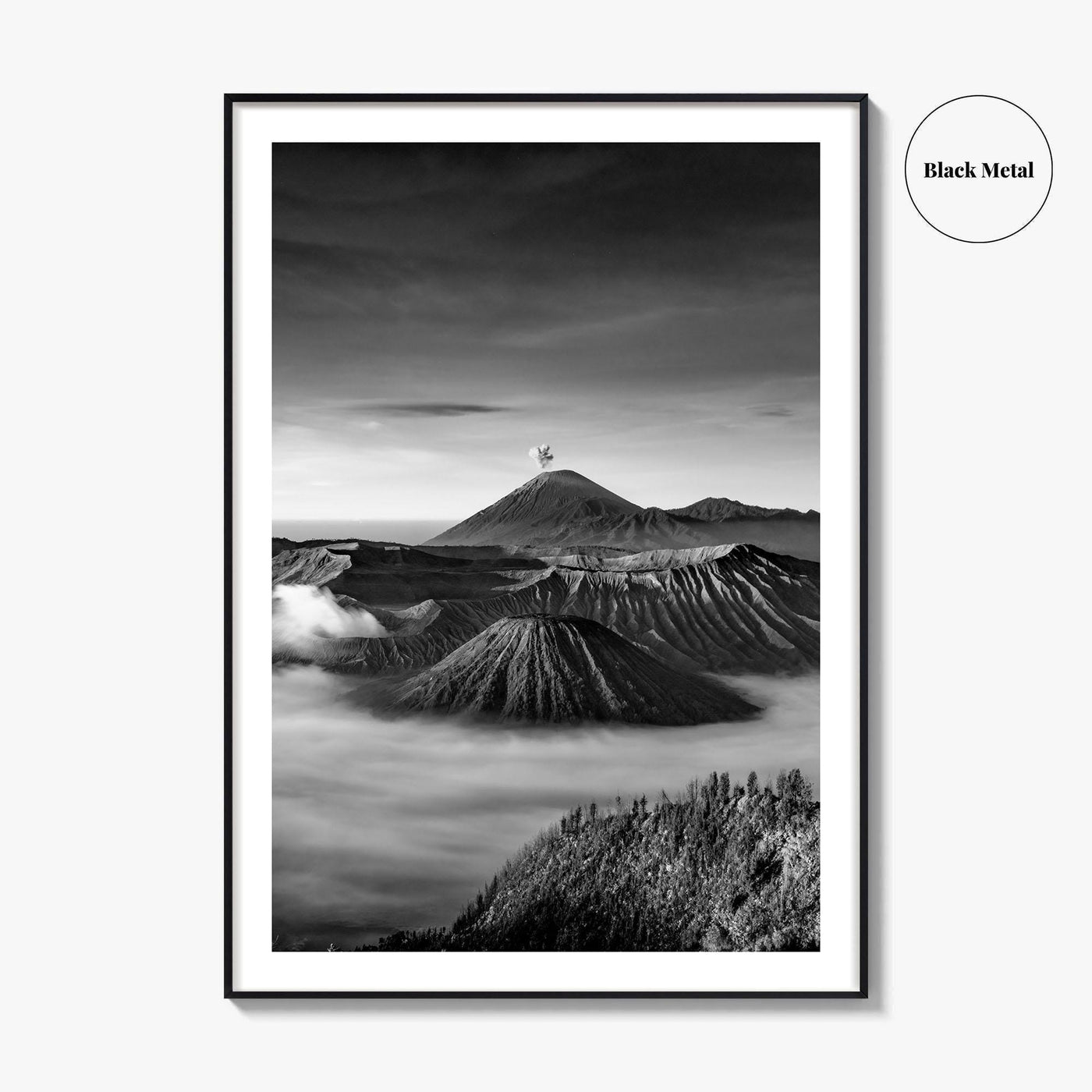 Mount Bromo Black and White Fine Art Photo Print, East Java Volcano Poster