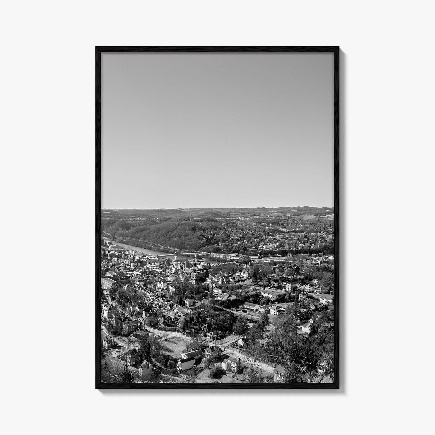 Morgantown Skyline Black and White Fine Art Photo Print, WVU Campus, West Virginia Poster