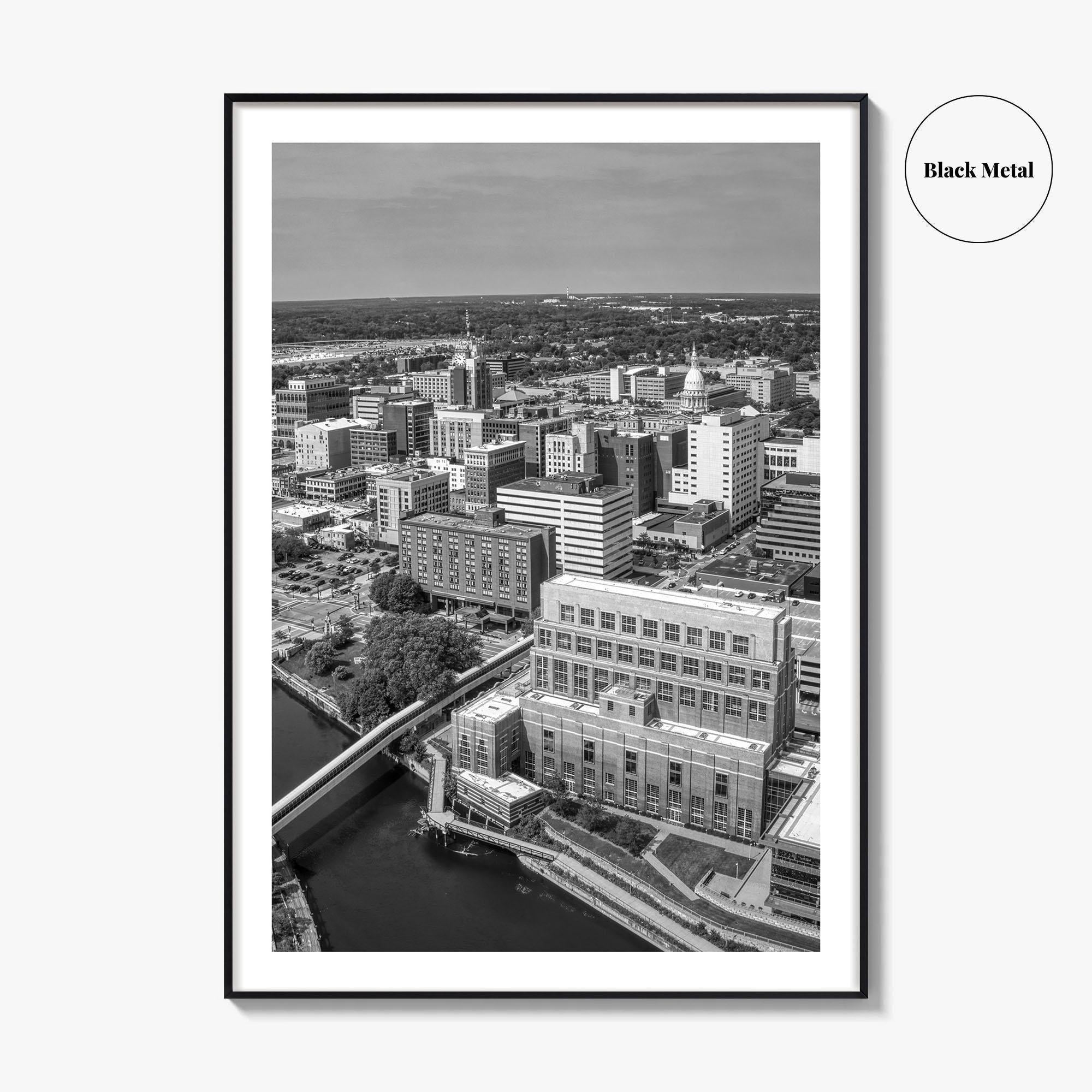 Lansing Skyline Black and White Fine Art Photo Print, Michigan Poster, USA