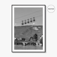 Grenoble Black and White Fine Art Photo Print, Bastille, Isere River Poster