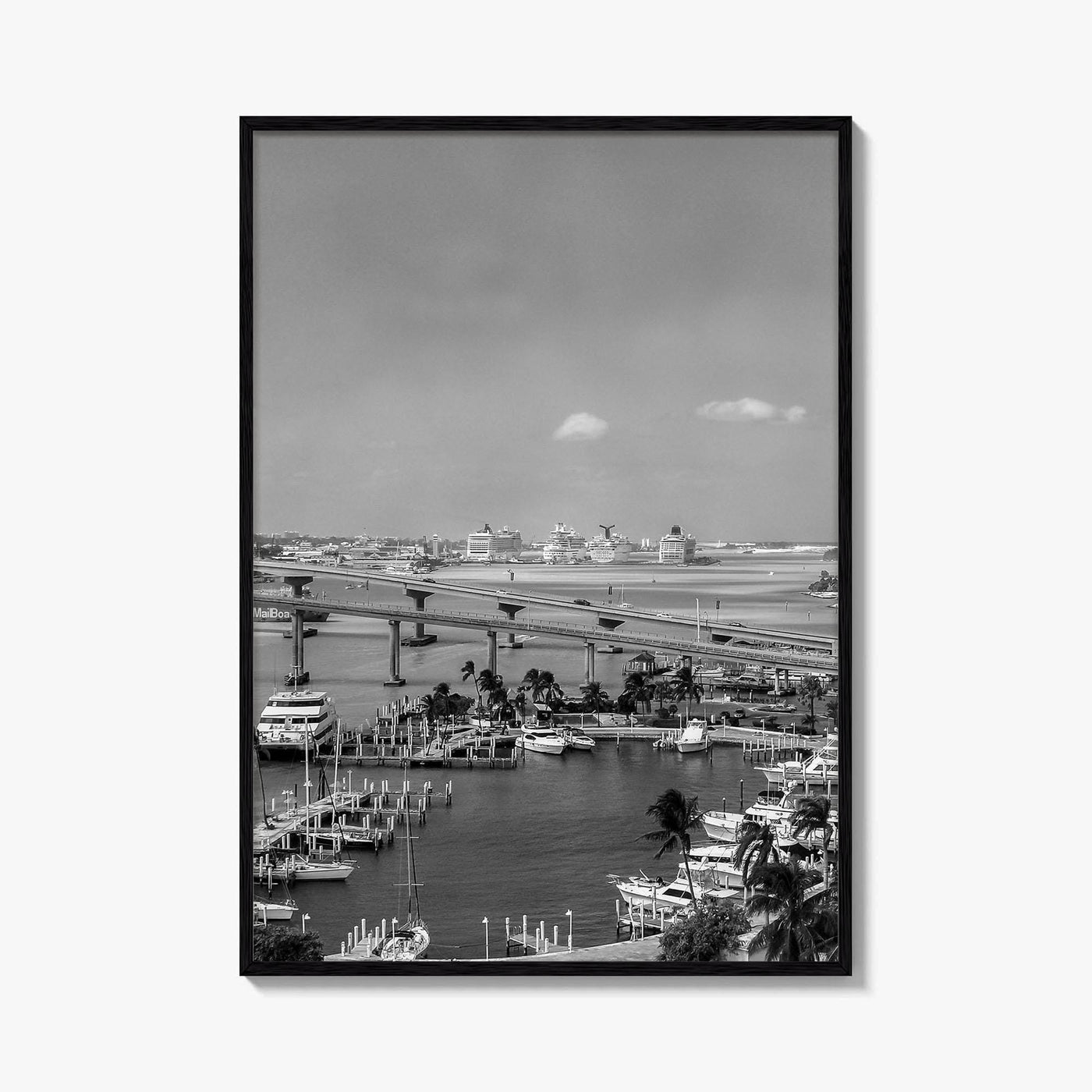 Nassau Black and White Fine Art Photo Print, Bahamas Paradise Island Bridge Boats Poster