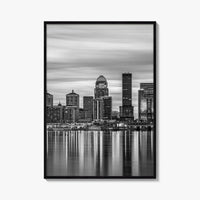 Louisville Skyline Black and White Fine Art Photo Print, Kentucky River Poster