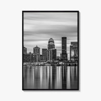 Louisville Skyline Black and White Fine Art Photo Print, Kentucky River Poster