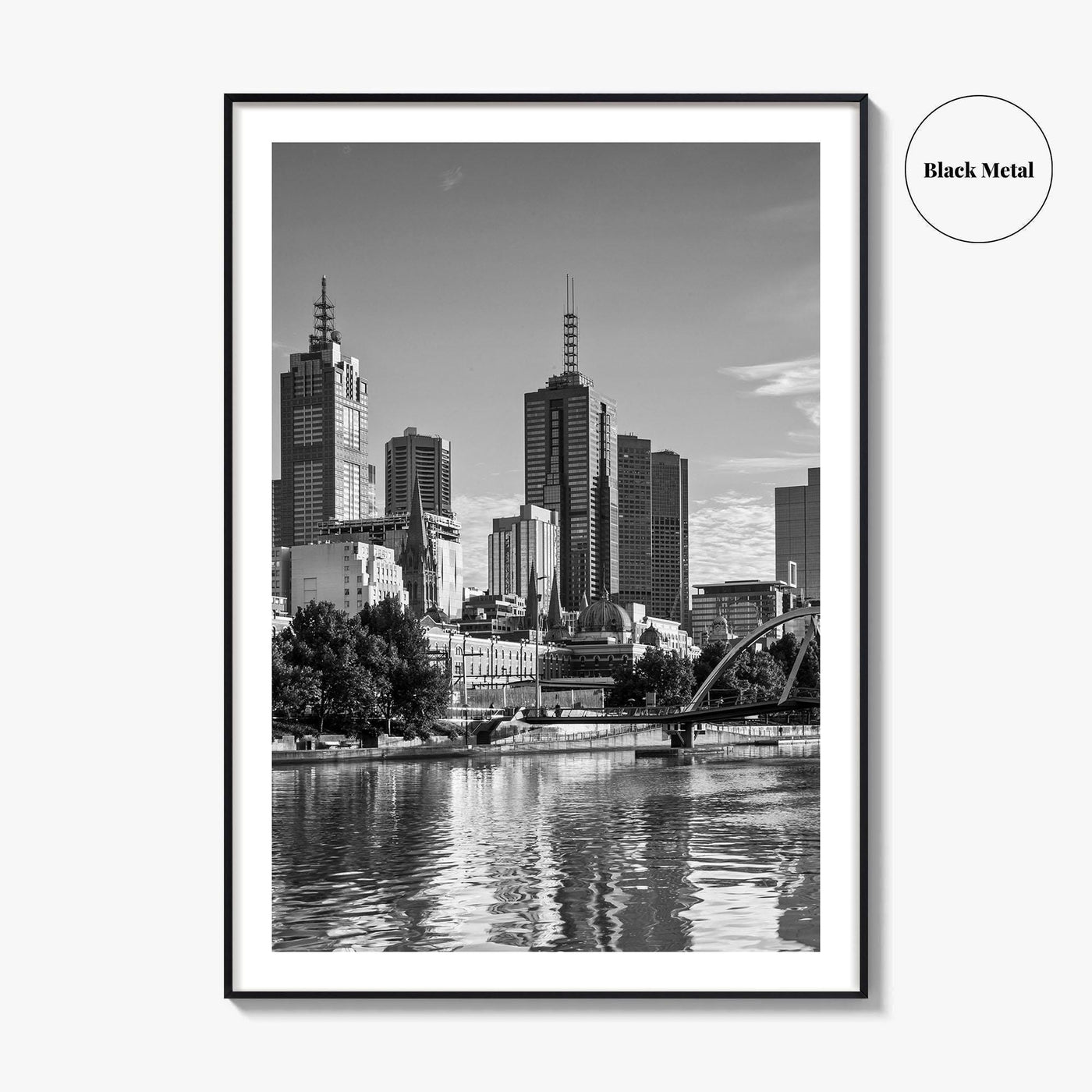 Melbourne Skyline Black and White Fine Art Photo Print, Southbank, Victoria Australia Wall Poster