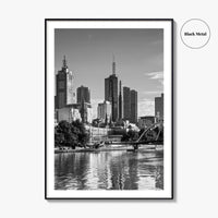 Melbourne Skyline Black and White Fine Art Photo Print, Southbank, Victoria Australia Wall Poster