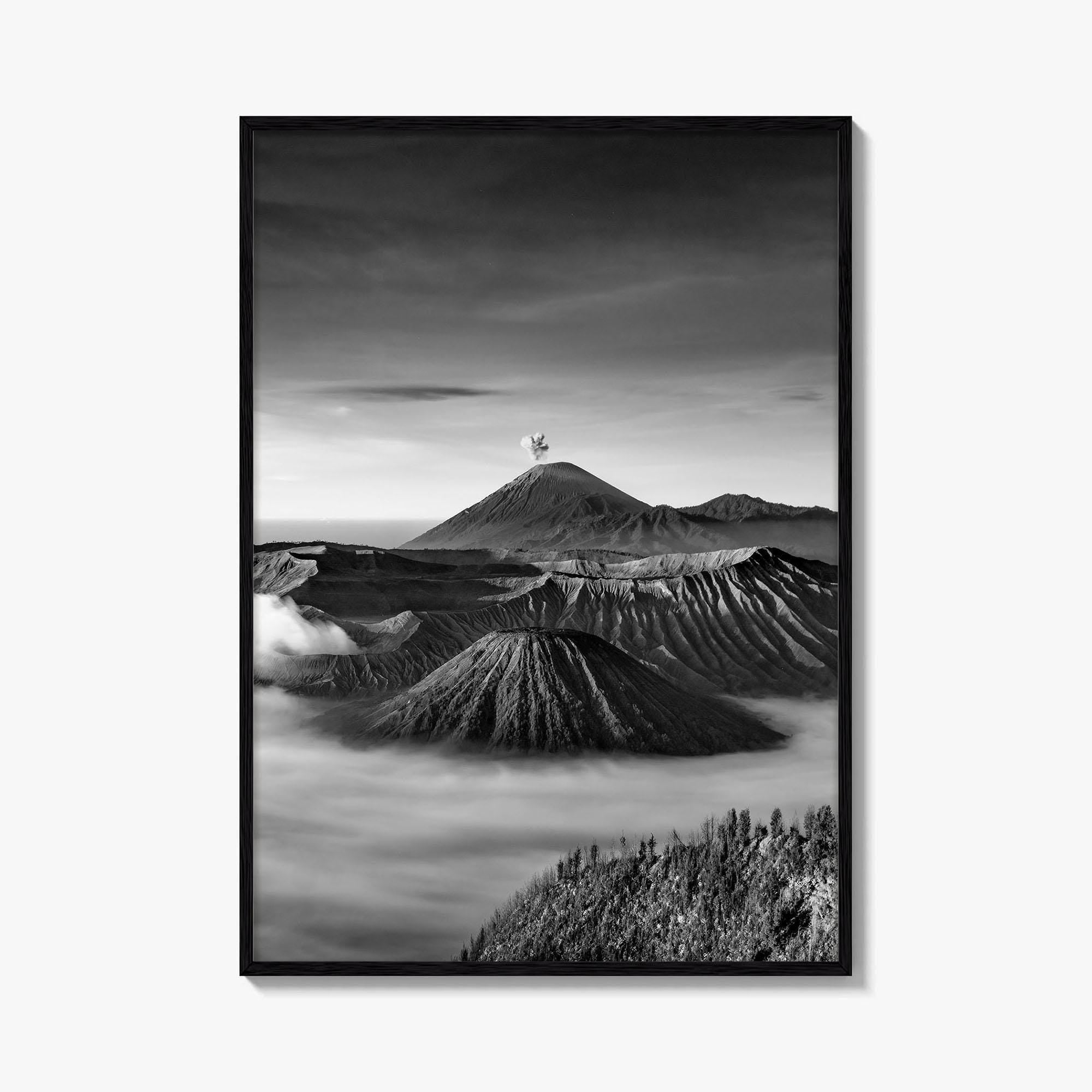 Mount Bromo Black and White Fine Art Photo Print, East Java Volcano Poster