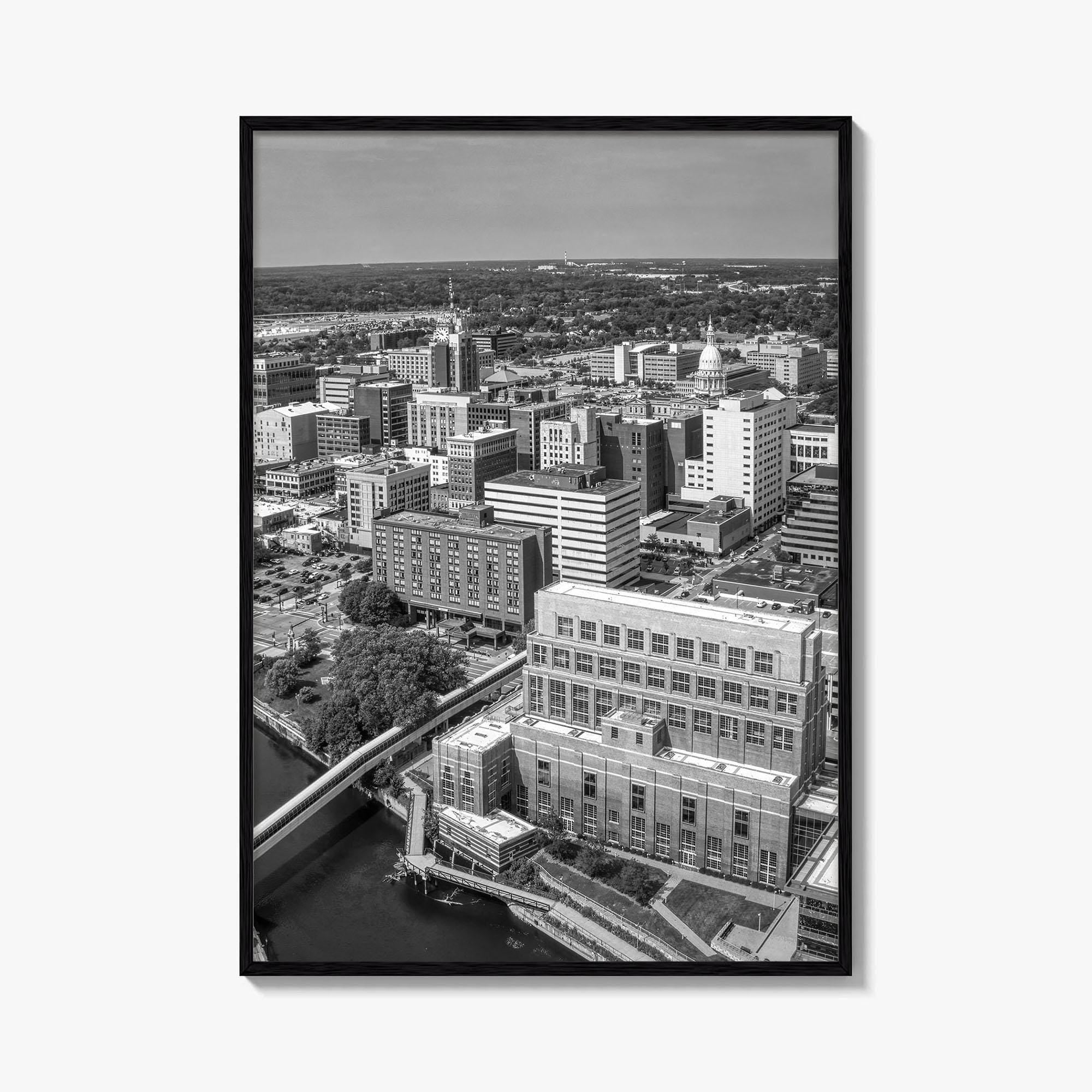 Lansing Skyline Black and White Fine Art Photo Print, Michigan Poster, USA