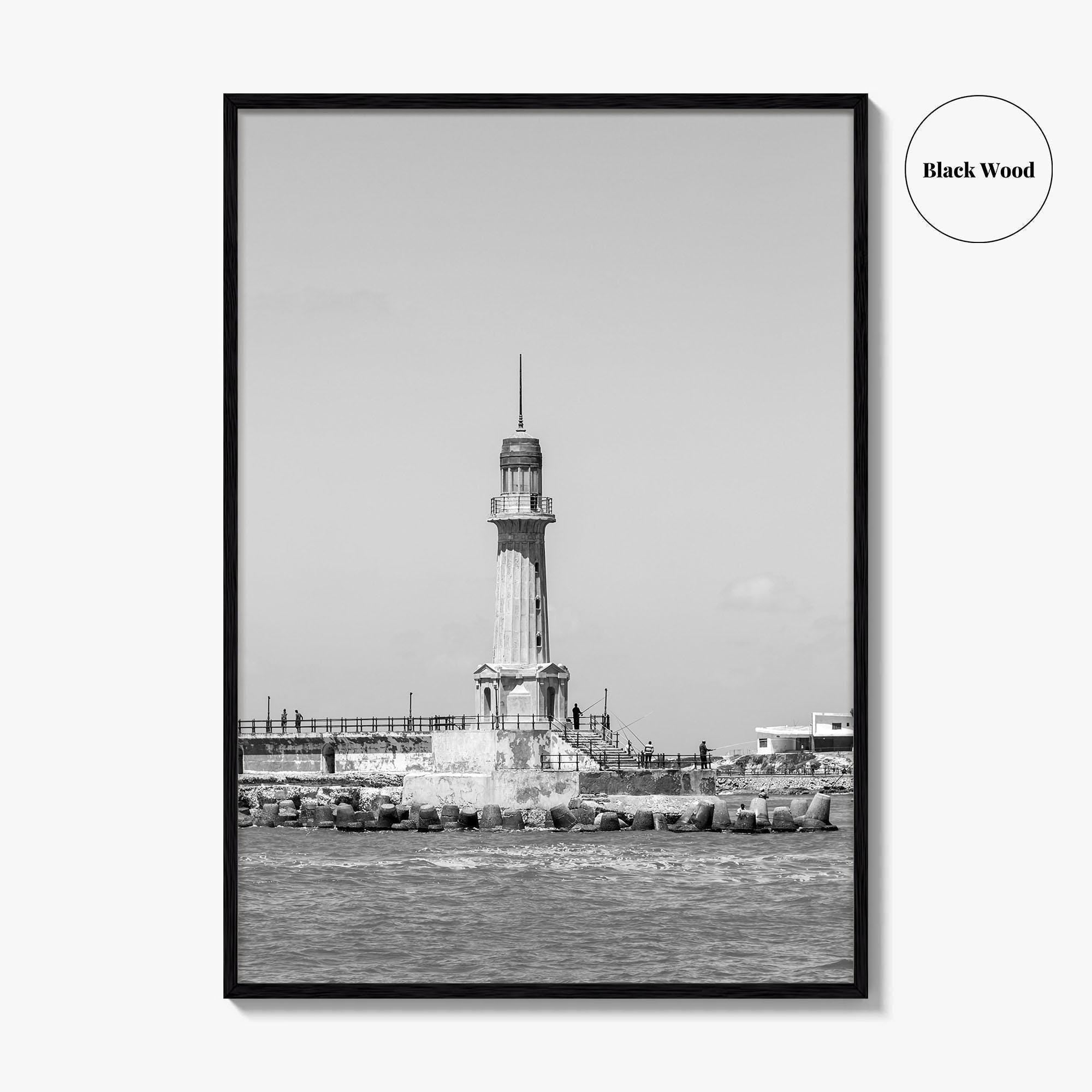 Alexandria Egypt Black and White Fine Art Photo Print, Lighthouse, Pharos, Wall Decor Poster