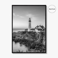 Portland Head Light Maine USA Black and White Fine Art Photo Print, Lighthouse Poster