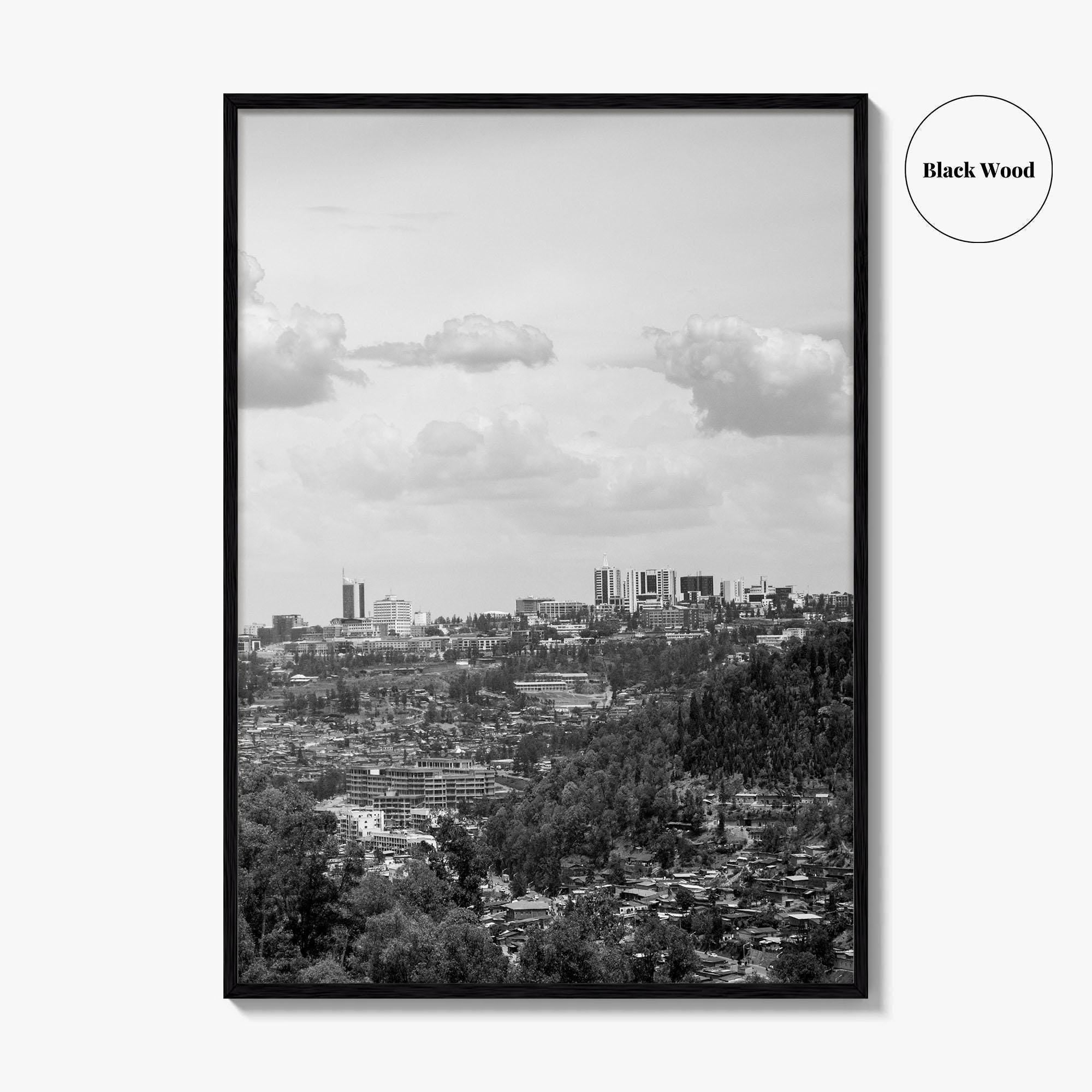 Kigali Skyline Black and White Fine Art Photo Print, Rwanda Poster Africa