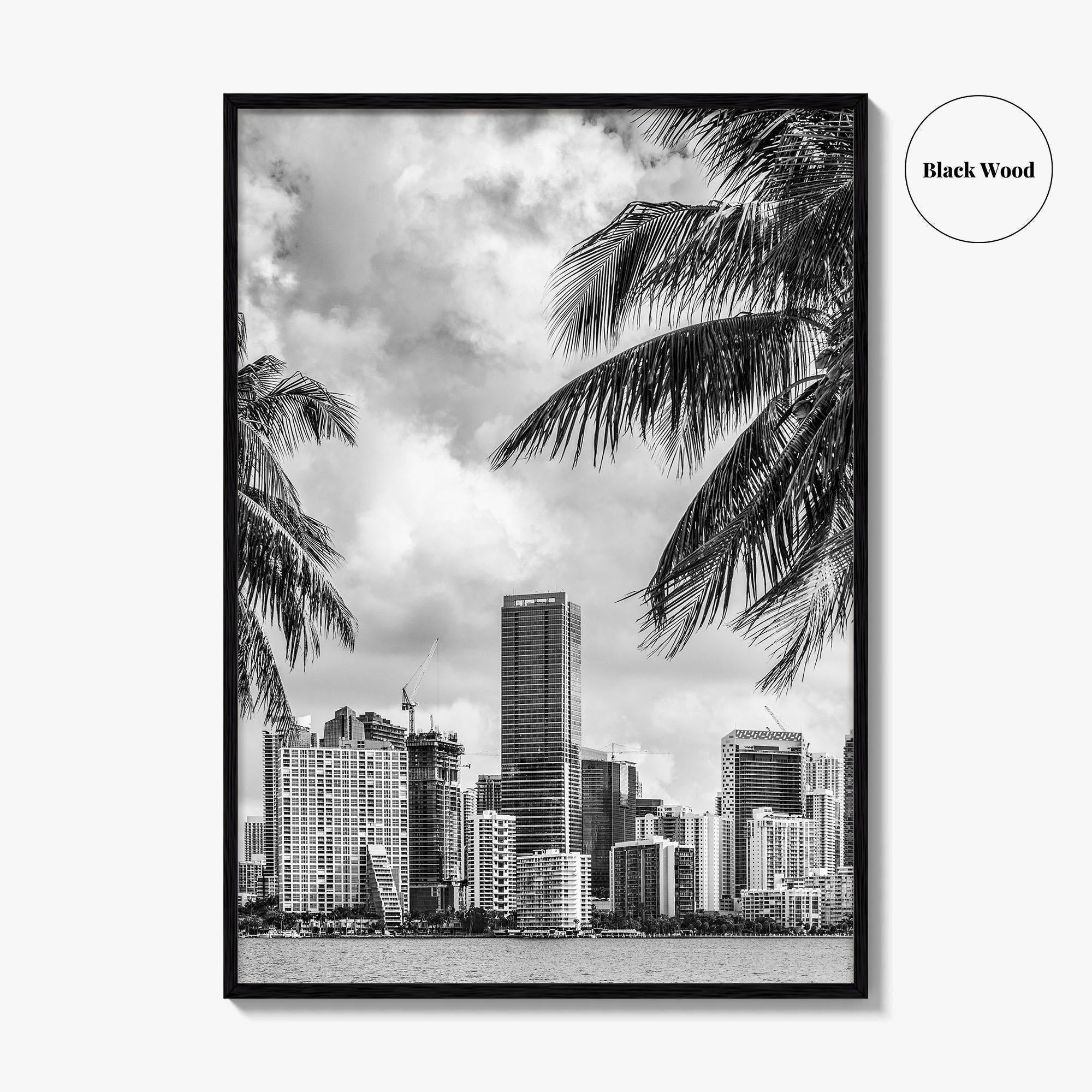 Miami Skyline Black and White Fine Art Photo Print, Florida Downtown Wall Poster, USA