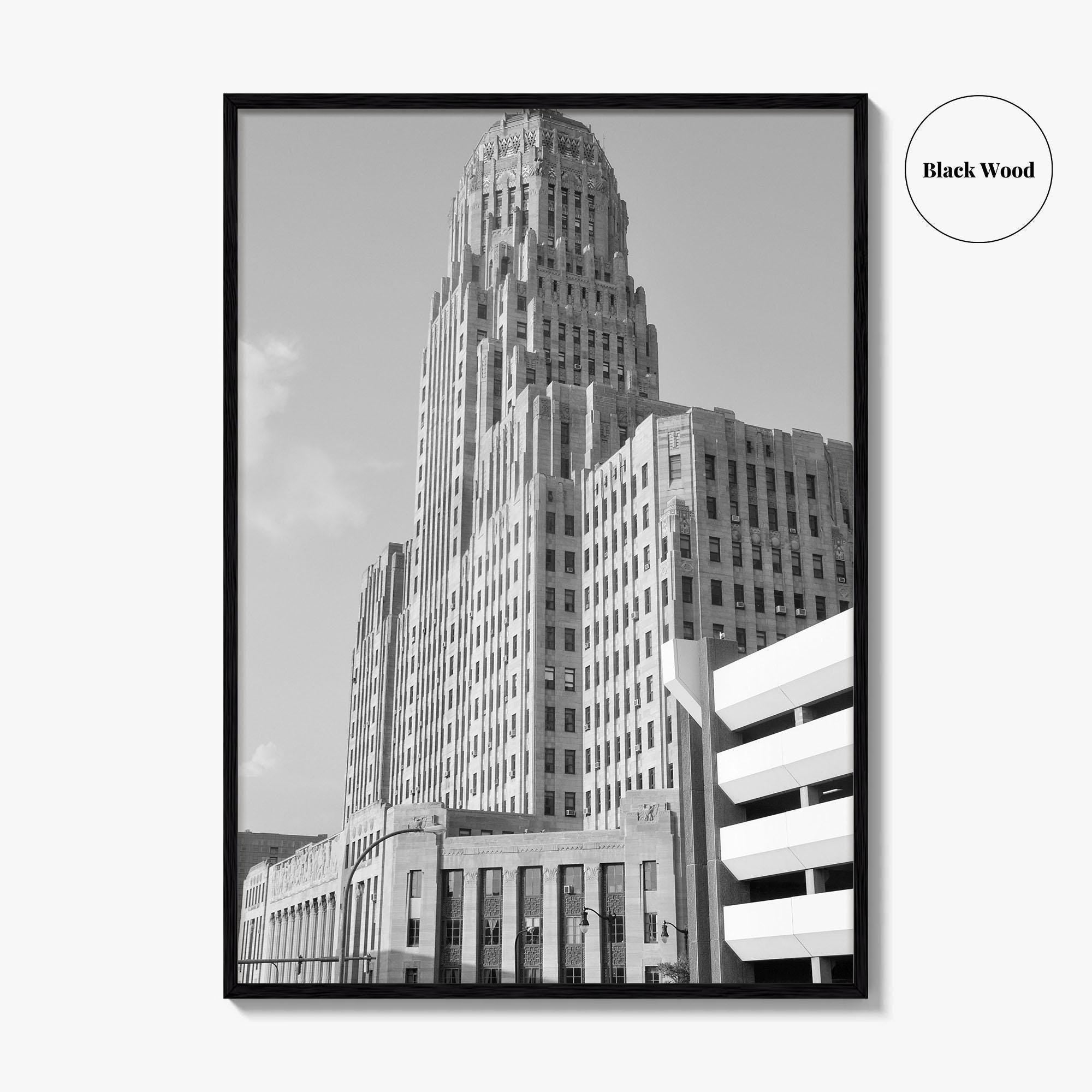 Buffalo Black and White Fine Art Photo Print, City Hall Deco Poster