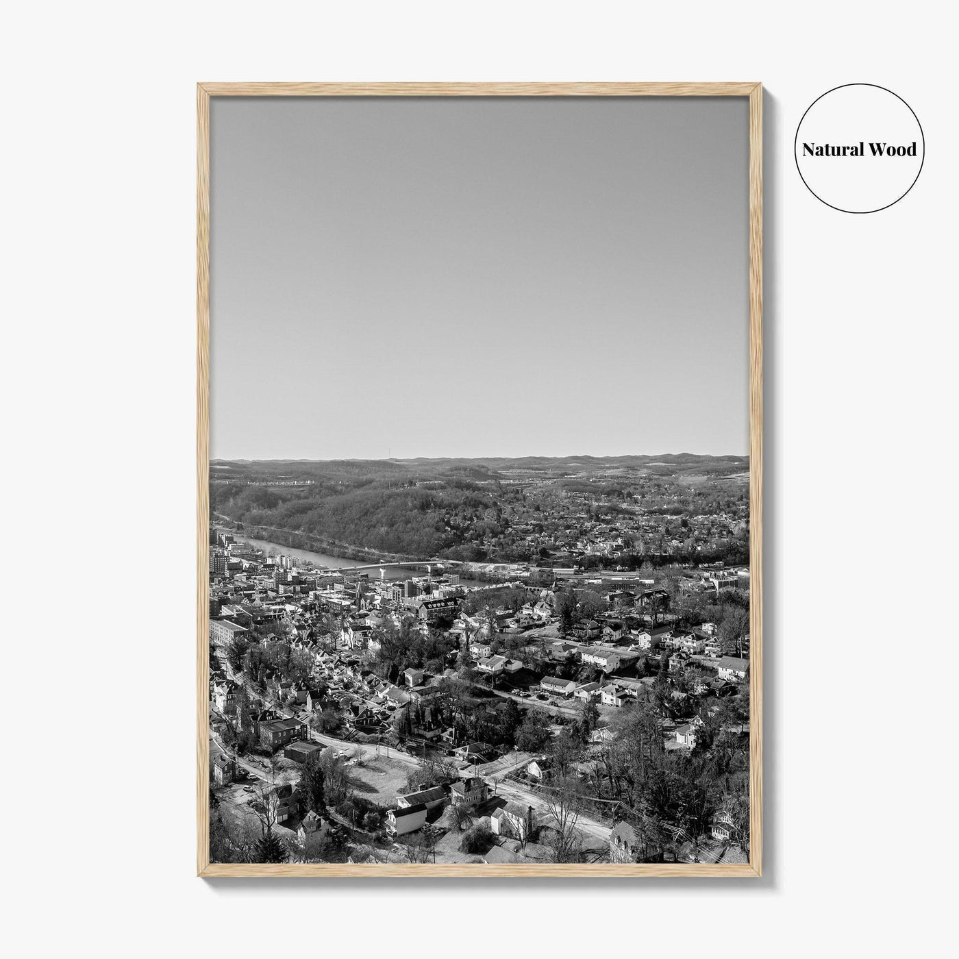 Morgantown Skyline Black and White Fine Art Photo Print, WVU Campus, West Virginia Poster