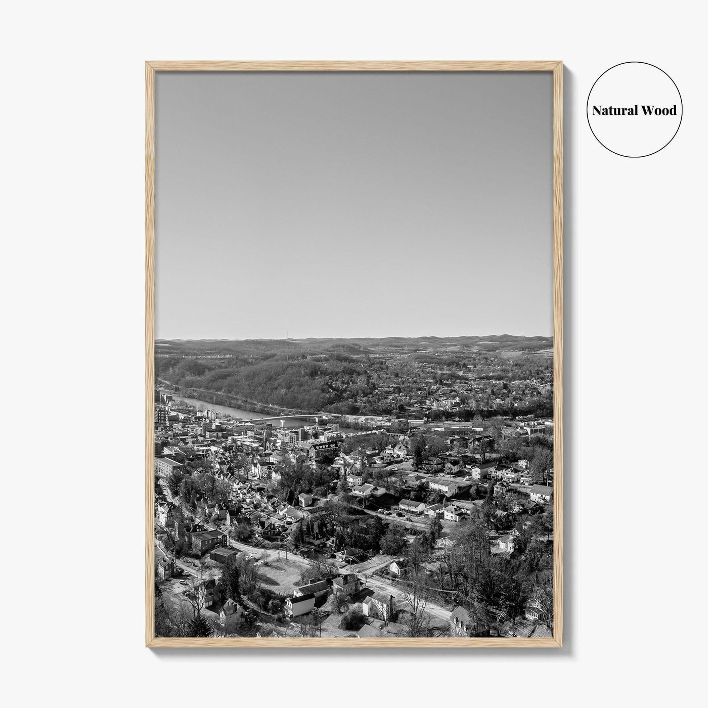 Morgantown Skyline Black and White Fine Art Photo Print, WVU Campus, West Virginia Poster