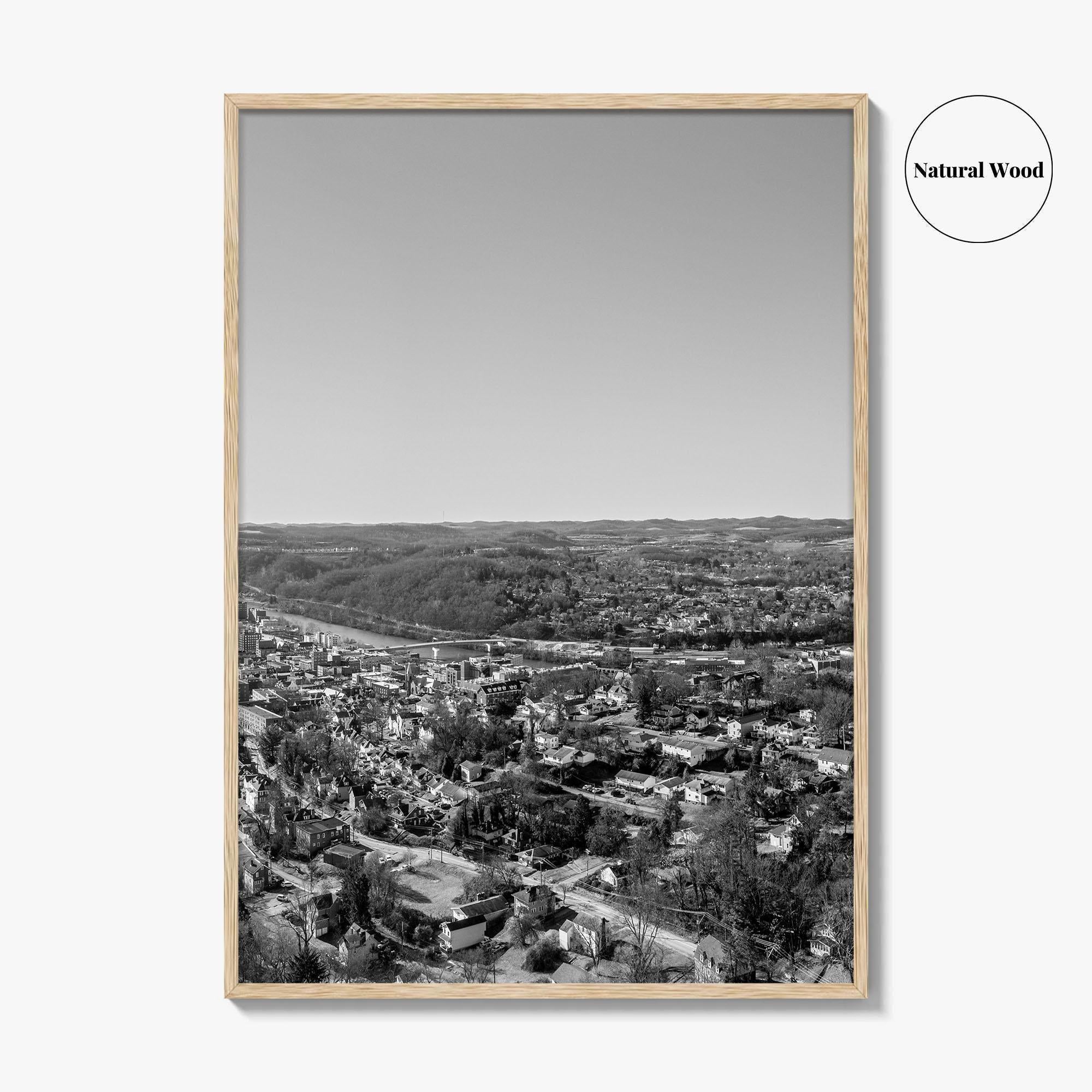 Morgantown Skyline Black and White Fine Art Photo Print, WVU Campus, West Virginia Poster