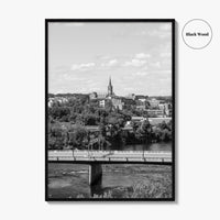 Manchester New Hampshire Skyline Black and White Fine Art Photo Print, Poster, Merrimack River