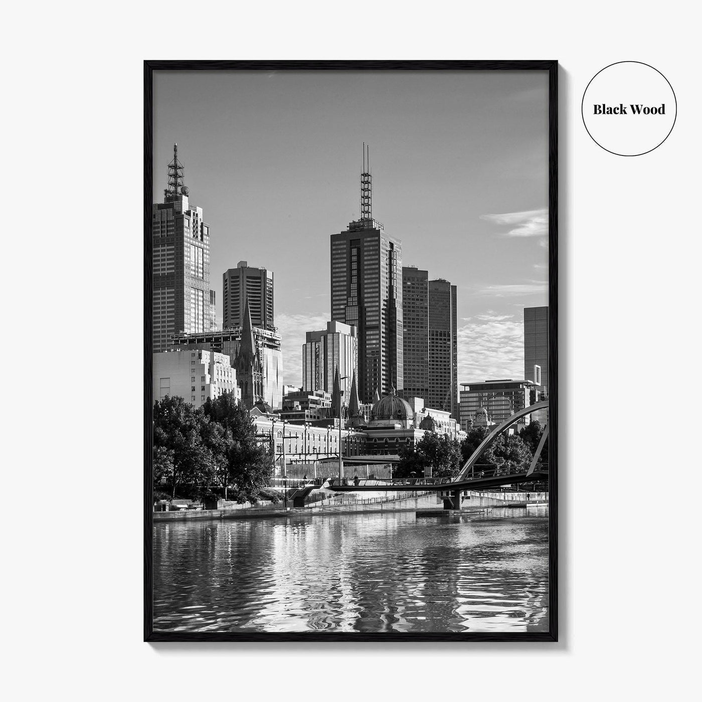 Melbourne Skyline Black and White Fine Art Photo Print, Southbank, Victoria Australia Wall Poster