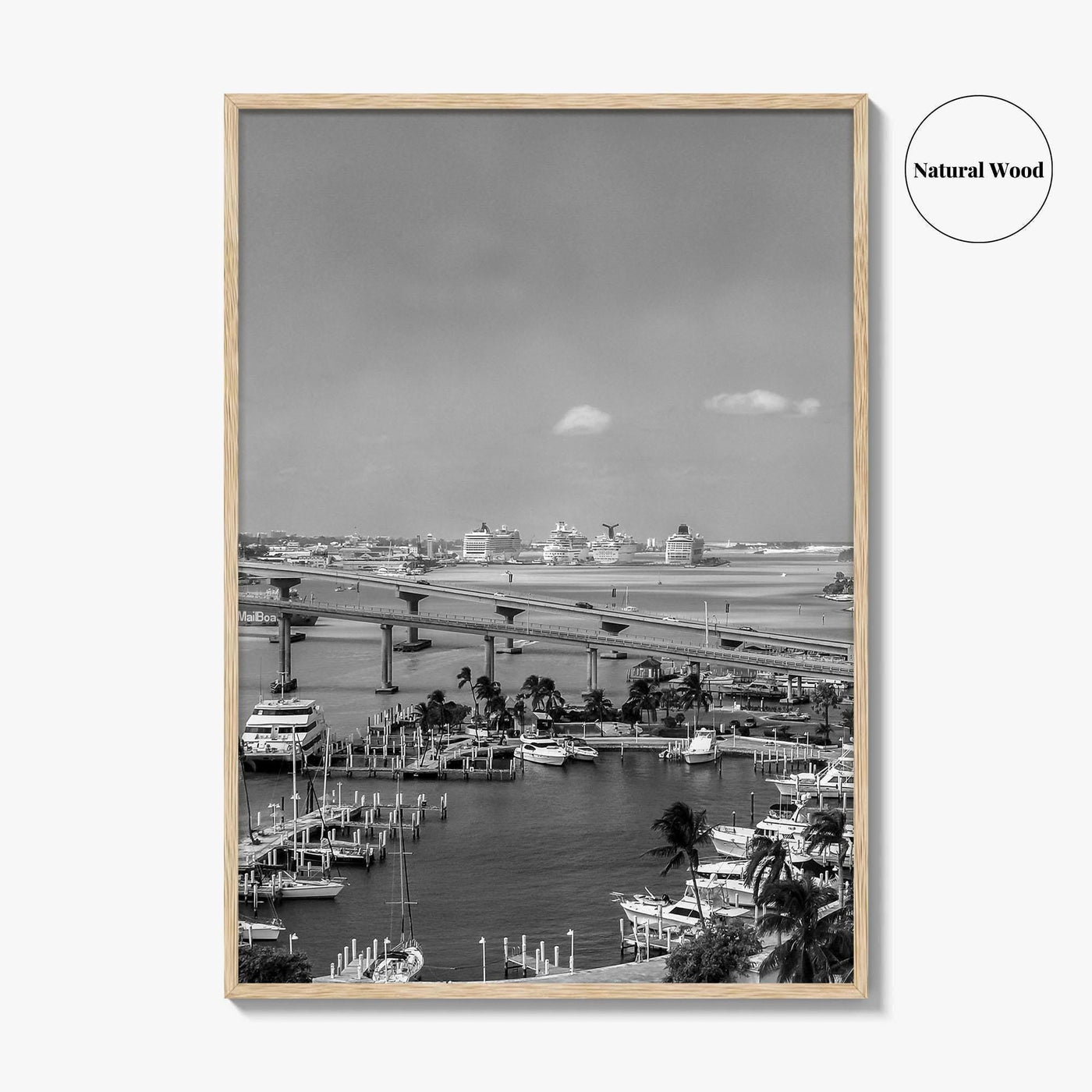 Nassau Black and White Fine Art Photo Print, Bahamas Paradise Island Bridge Boats Poster