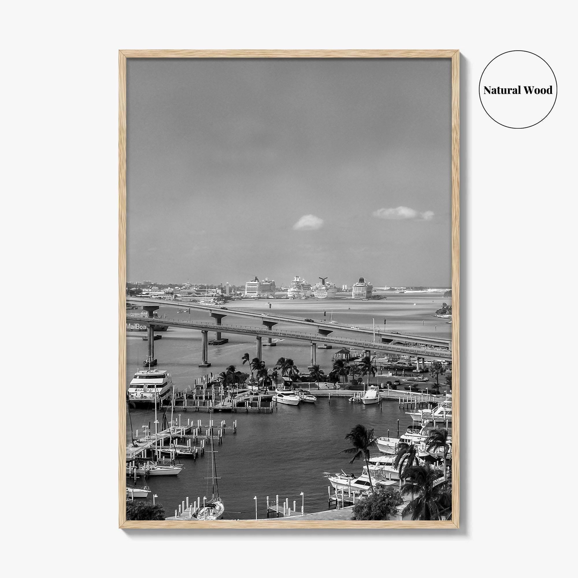 Nassau Black and White Fine Art Photo Print, Bahamas Paradise Island Bridge Boats Poster