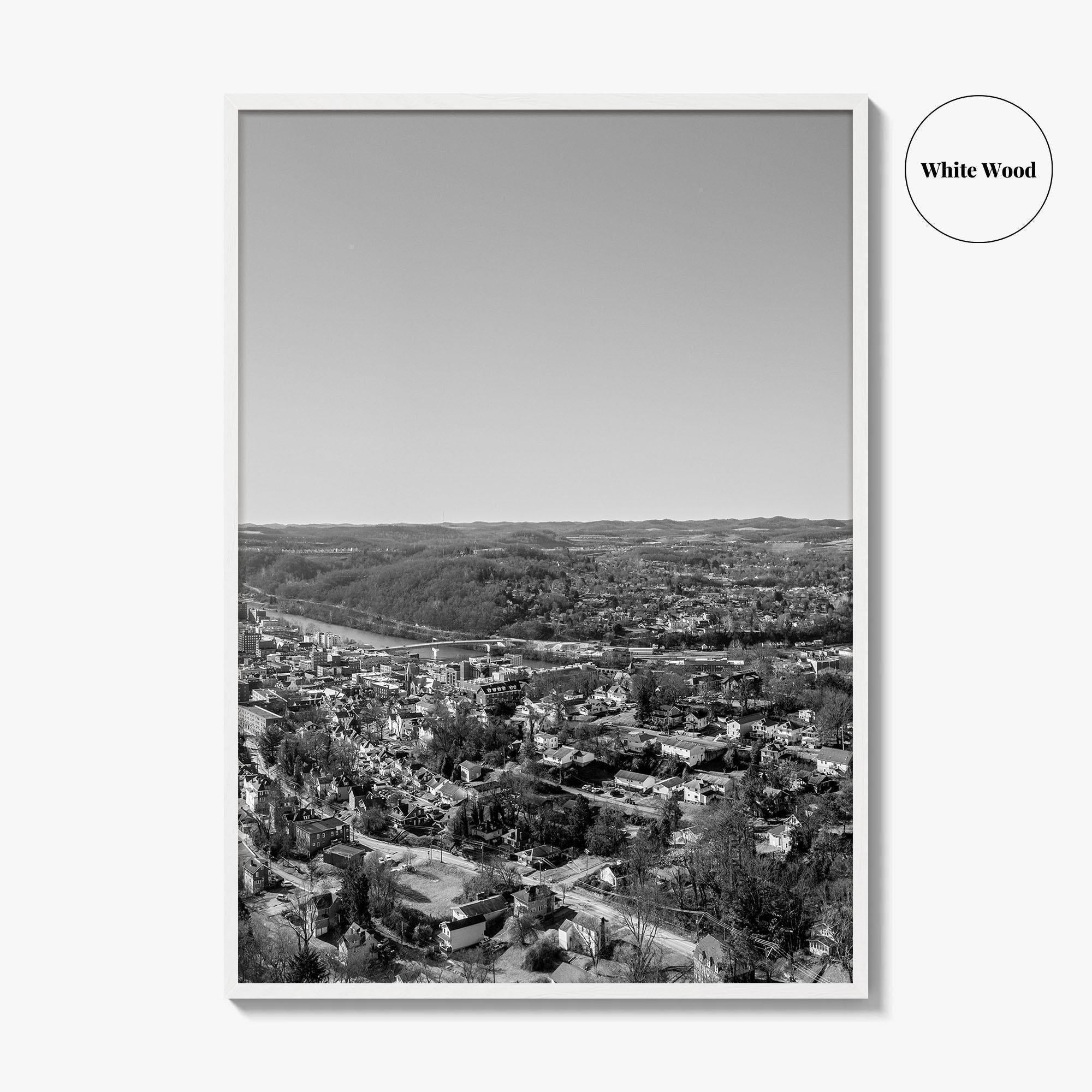 Morgantown Skyline Black and White Fine Art Photo Print, WVU Campus, West Virginia Poster
