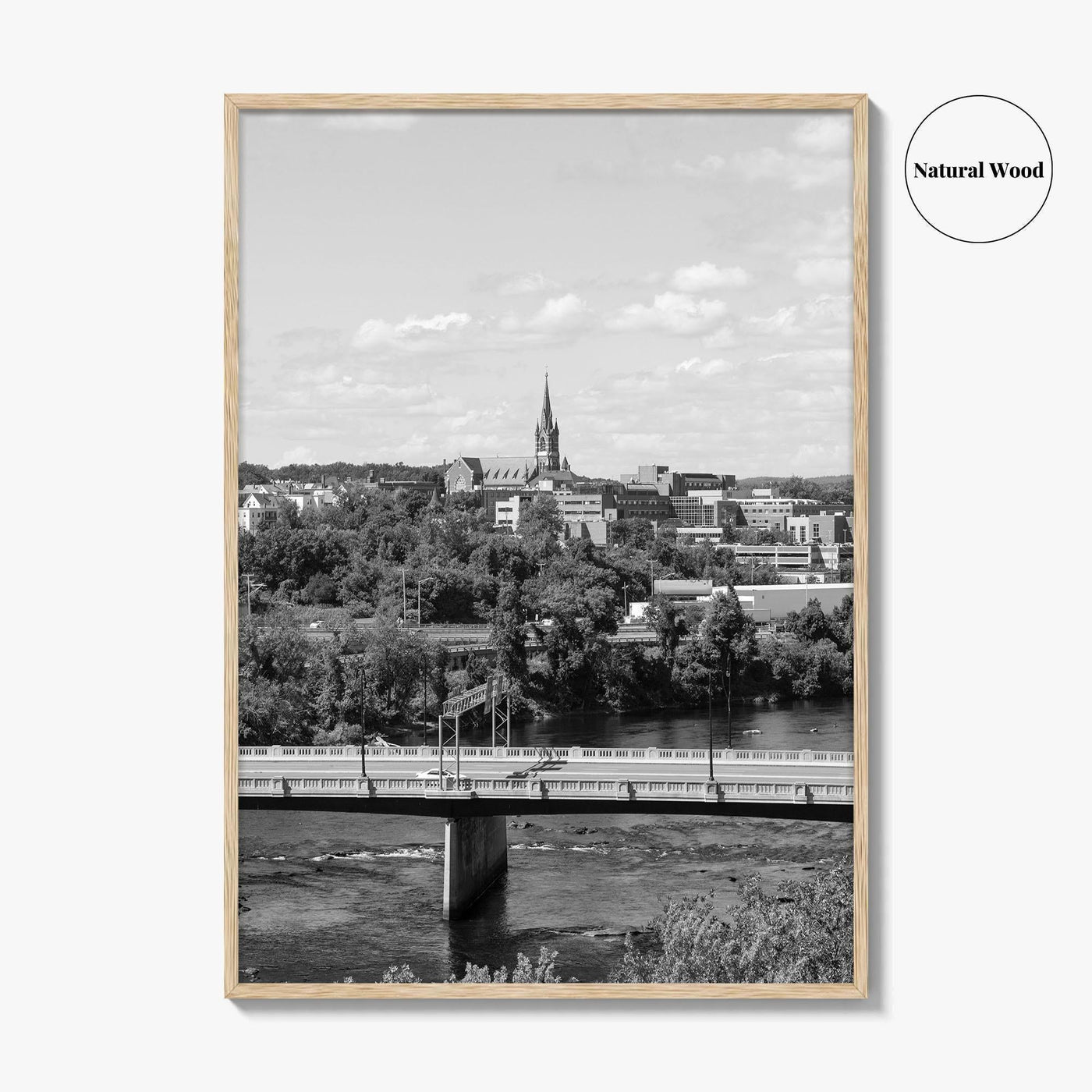 Manchester New Hampshire Skyline Black and White Fine Art Photo Print, Poster, Merrimack River
