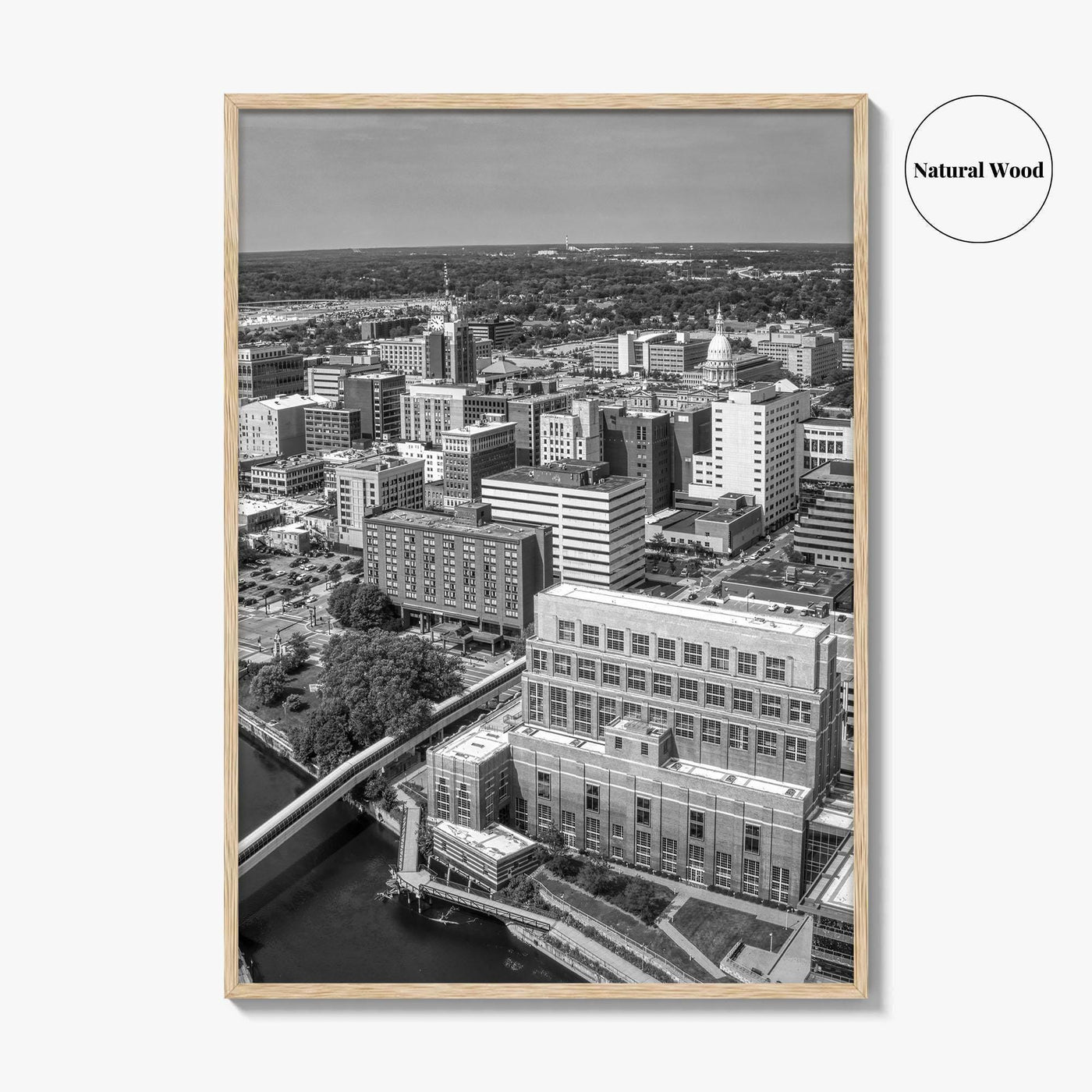 Lansing Skyline Black and White Fine Art Photo Print, Michigan Poster, USA