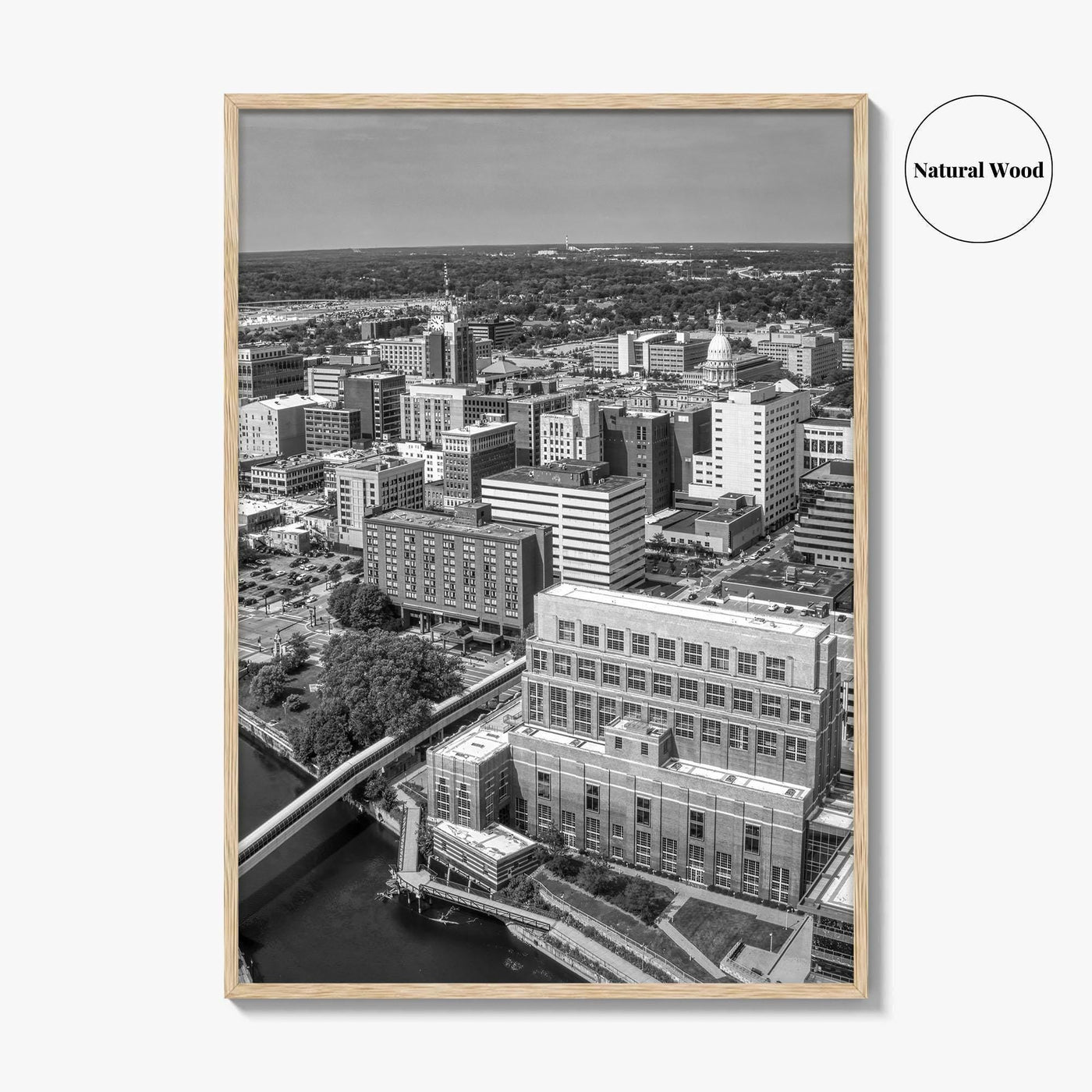 Lansing Skyline Black and White Fine Art Photo Print, Michigan Poster, USA