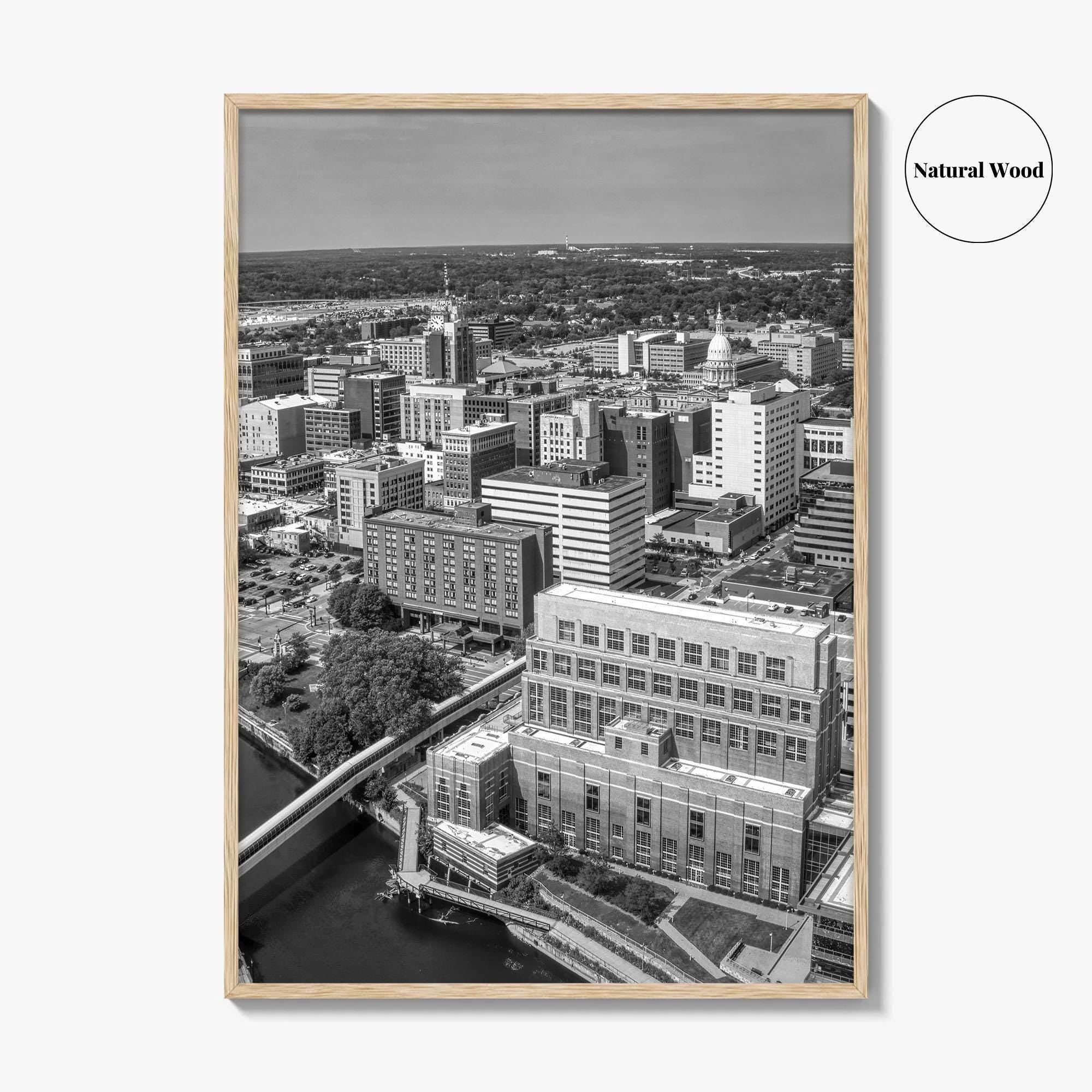 Lansing Skyline Black and White Fine Art Photo Print, Michigan Poster, USA