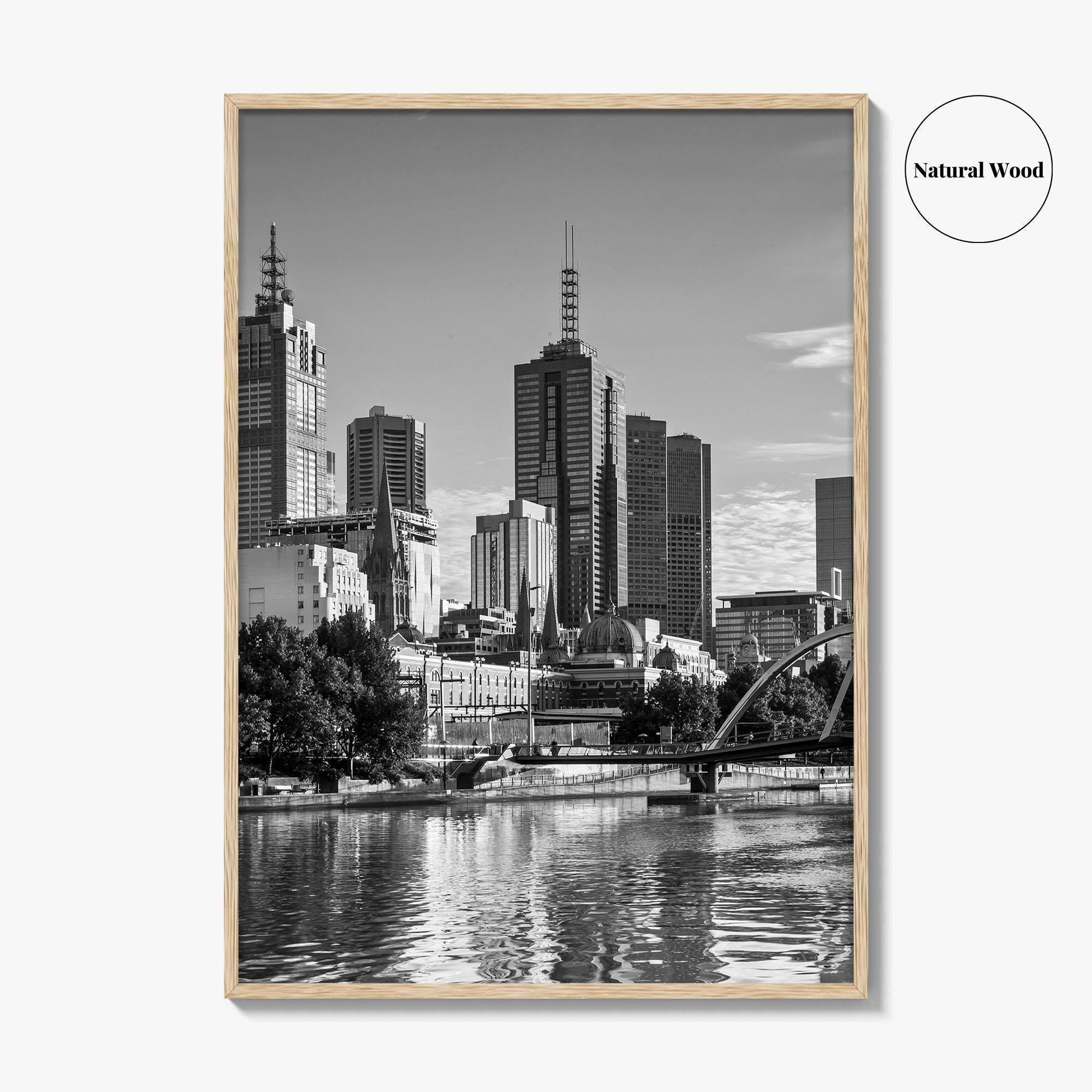 Melbourne Skyline Black and White Fine Art Photo Print, Southbank, Victoria Australia Wall Poster