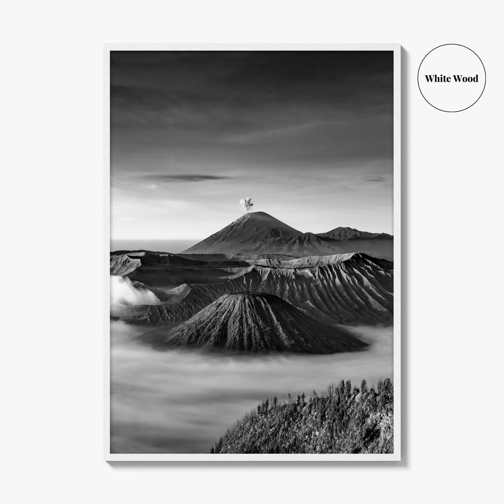 Mount Bromo Black and White Fine Art Photo Print, East Java Volcano Poster