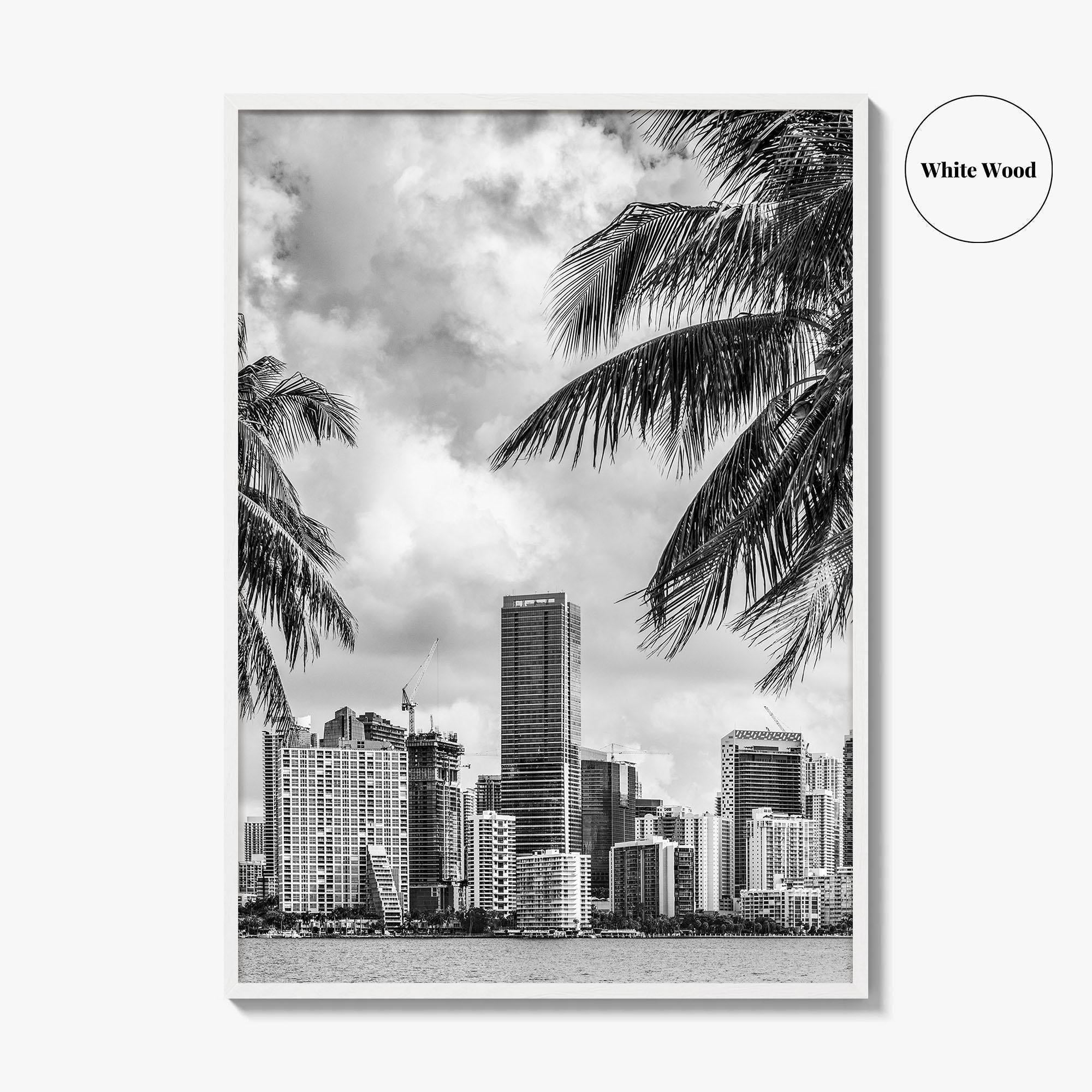 Miami Skyline Black and White Fine Art Photo Print, Florida Downtown Wall Poster, USA