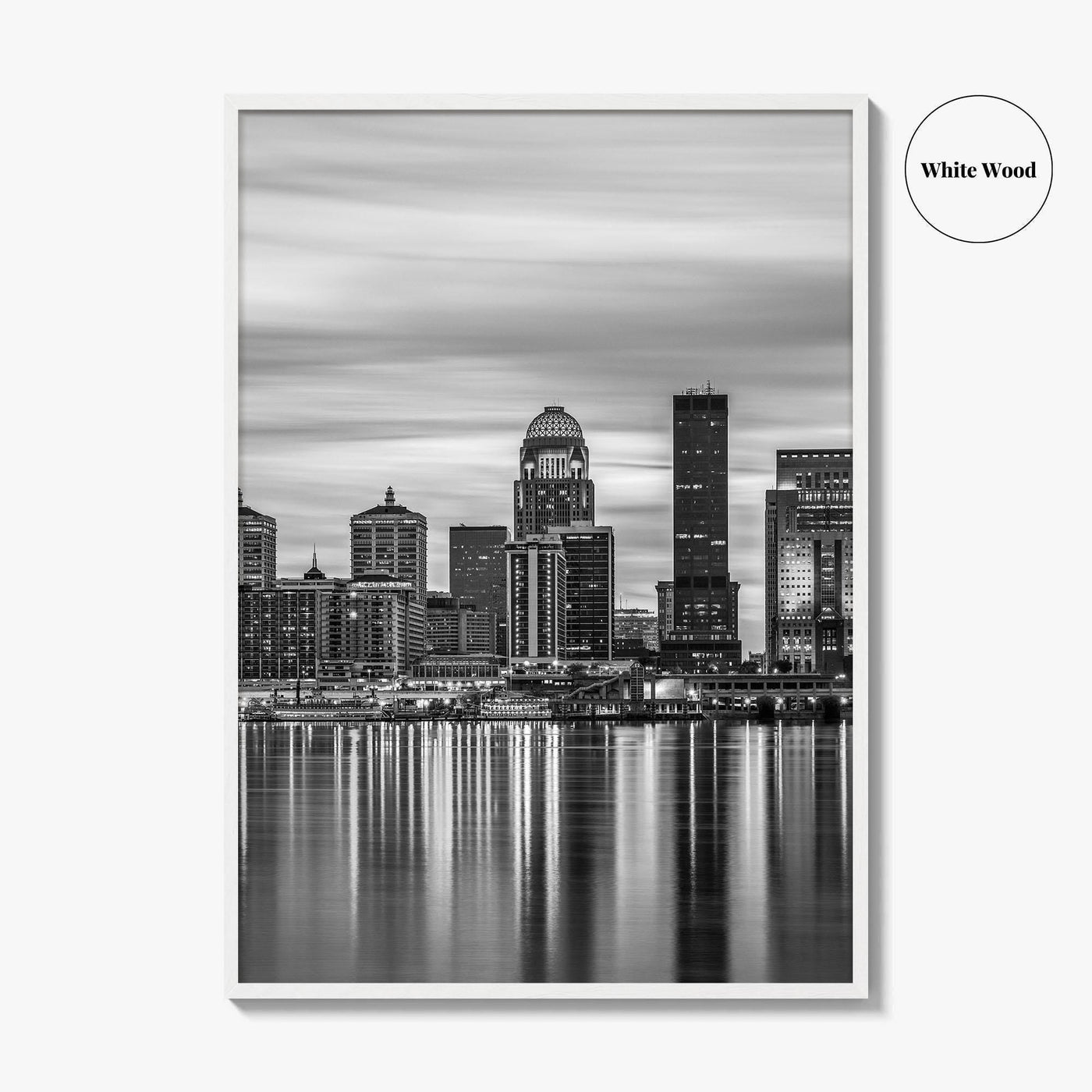 Louisville Skyline Black and White Fine Art Photo Print, Kentucky River Poster