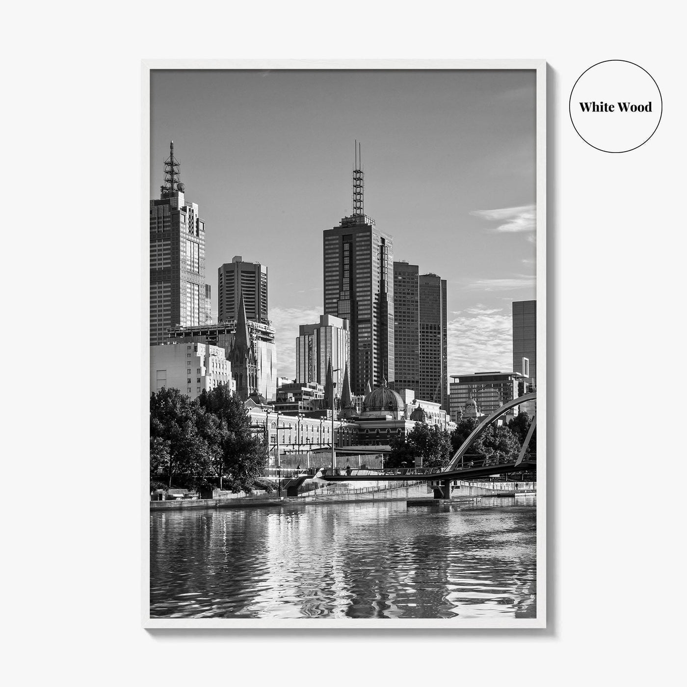 Melbourne Skyline Black and White Fine Art Photo Print, Southbank, Victoria Australia Wall Poster