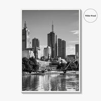 Melbourne Skyline Black and White Fine Art Photo Print, Southbank, Victoria Australia Wall Poster