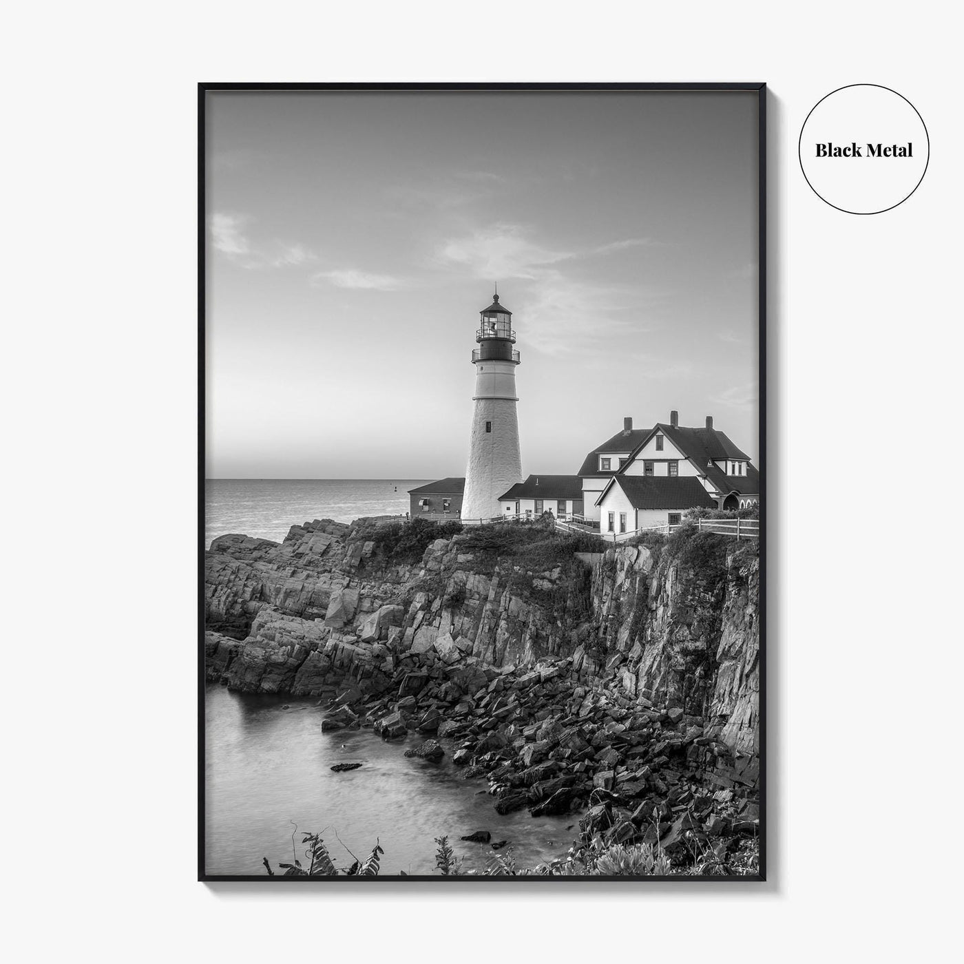 Portland Head Light Maine USA Black and White Fine Art Photo Print, Lighthouse Poster