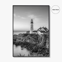 Portland Head Light Maine USA Black and White Fine Art Photo Print, Lighthouse Poster