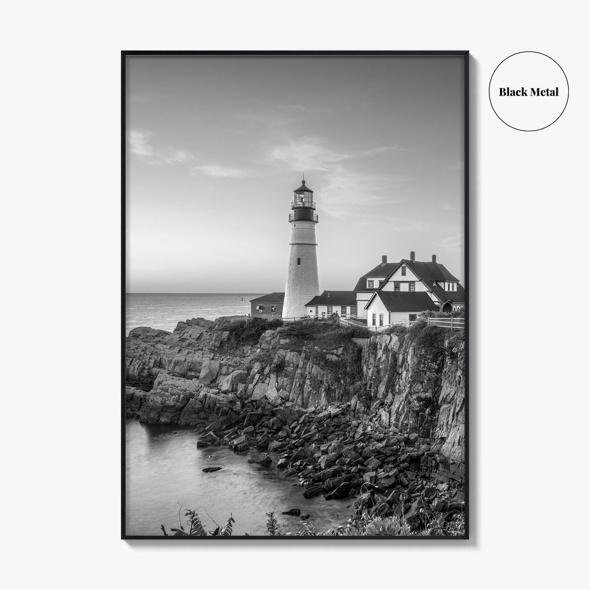 Portland Head Light Maine USA Black and White Fine Art Photo Print, Lighthouse Poster