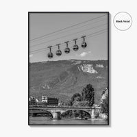Grenoble Black and White Fine Art Photo Print, Bastille, Isere River Poster