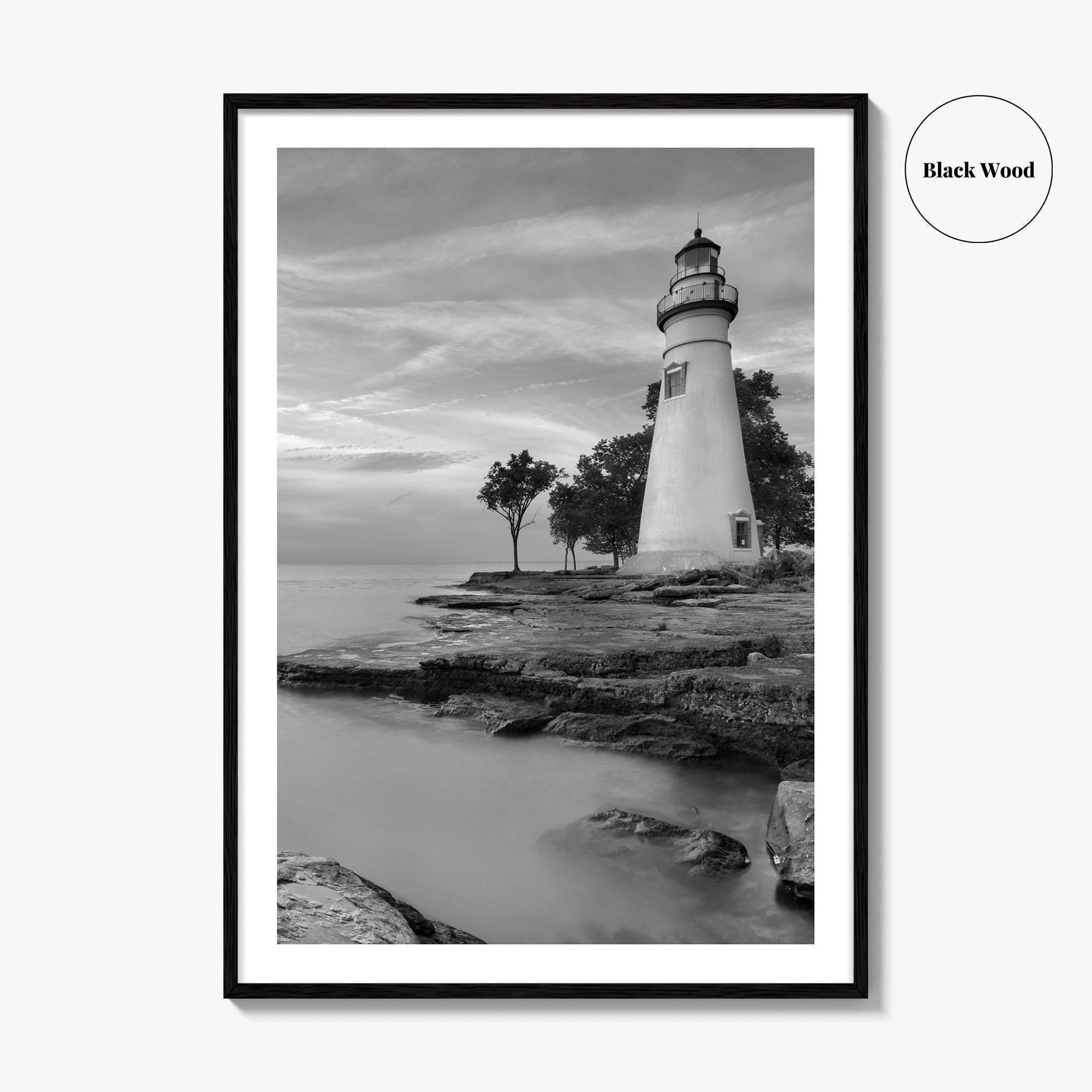 Marblehead Lighthouse Black and White Fine Art Photo Print, Lake Erie Ohio Poster