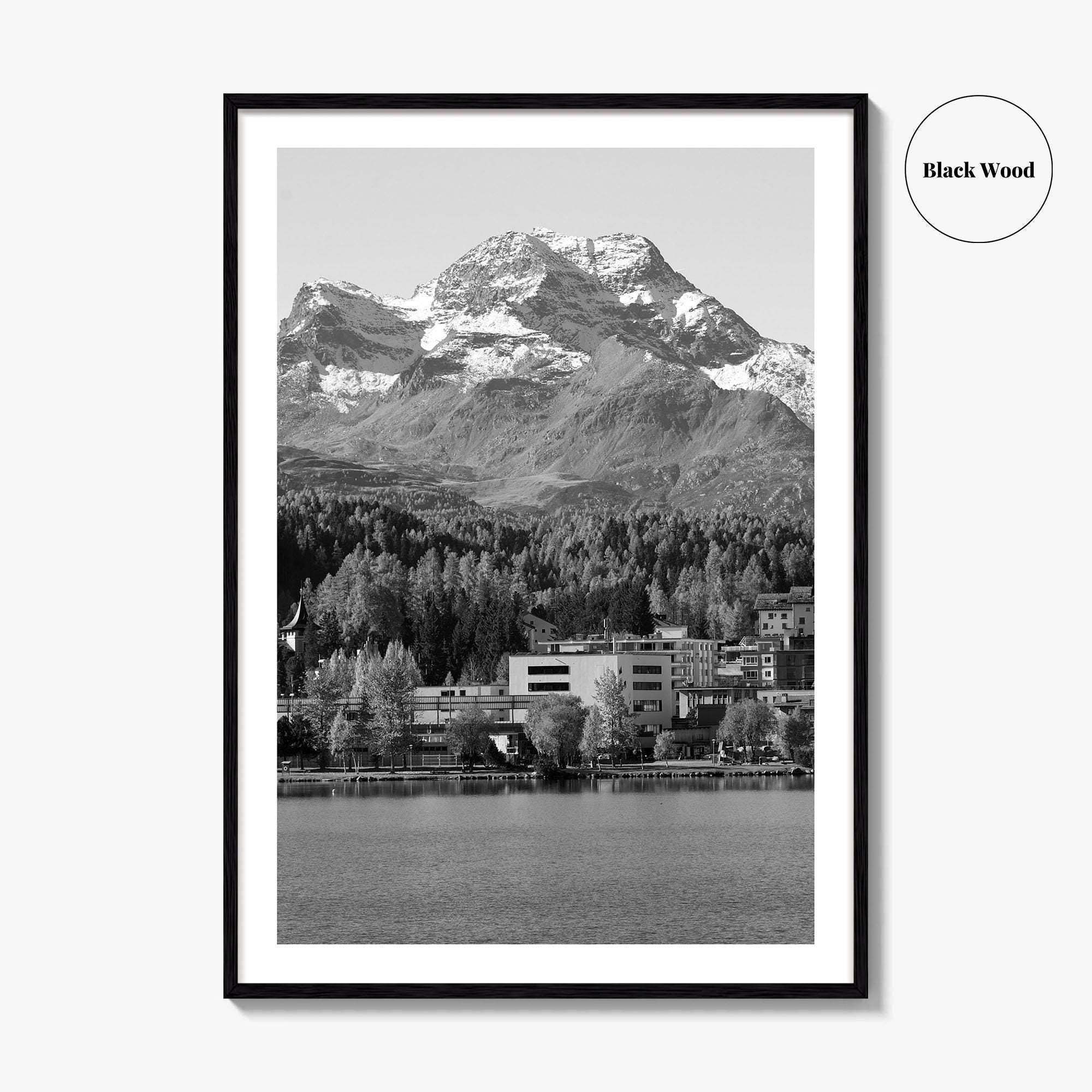 St Moritz Black and White Fine Art Photo Print, Engadin Valley Switzerland Poster