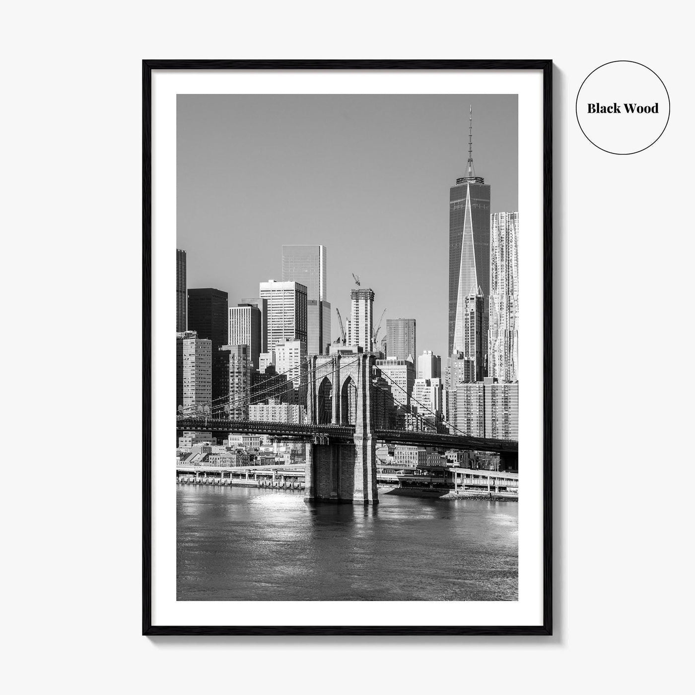 New York City Skyline Black and White Fine Art Photo Print, Brooklyn Bridge Poster