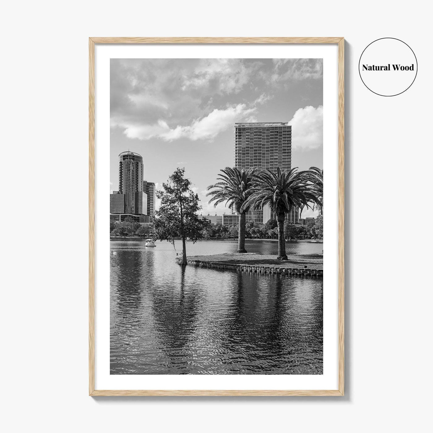 Orlando Skyline Black and White Fine Art Photo Print, Lake Eola Florida Poster