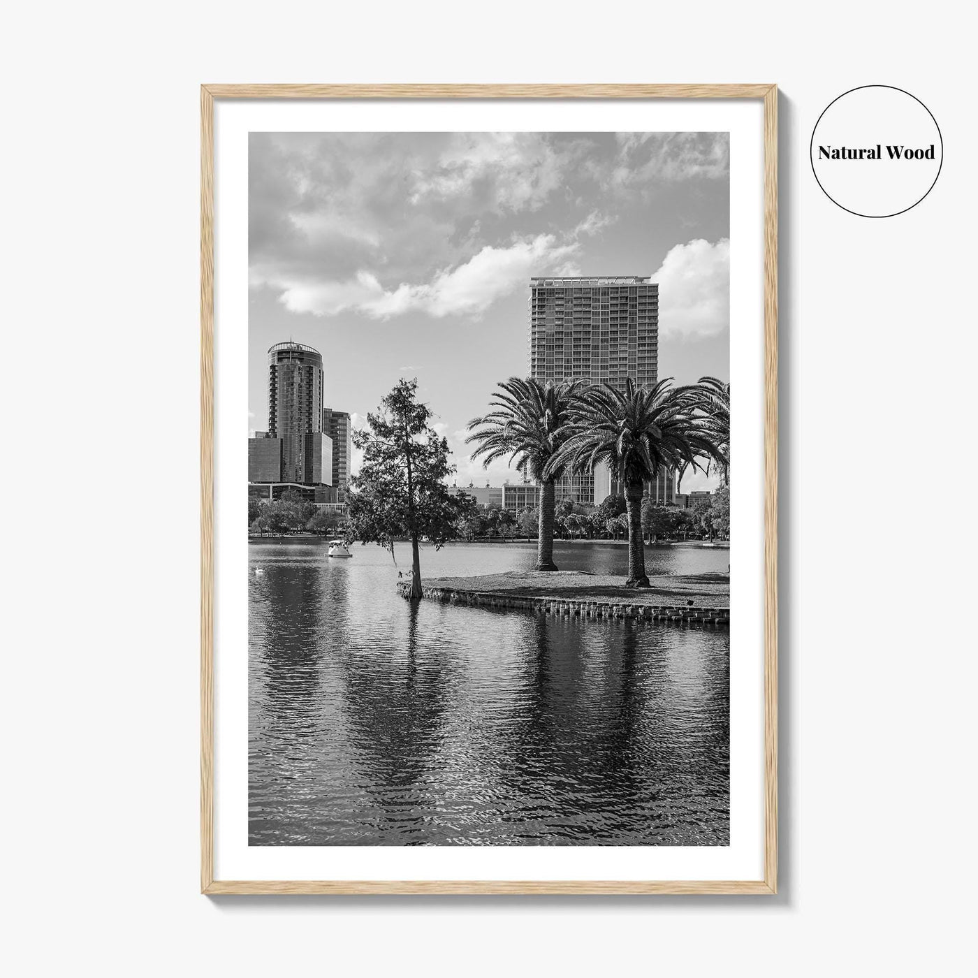 Orlando Skyline Black and White Fine Art Photo Print, Lake Eola Florida Poster