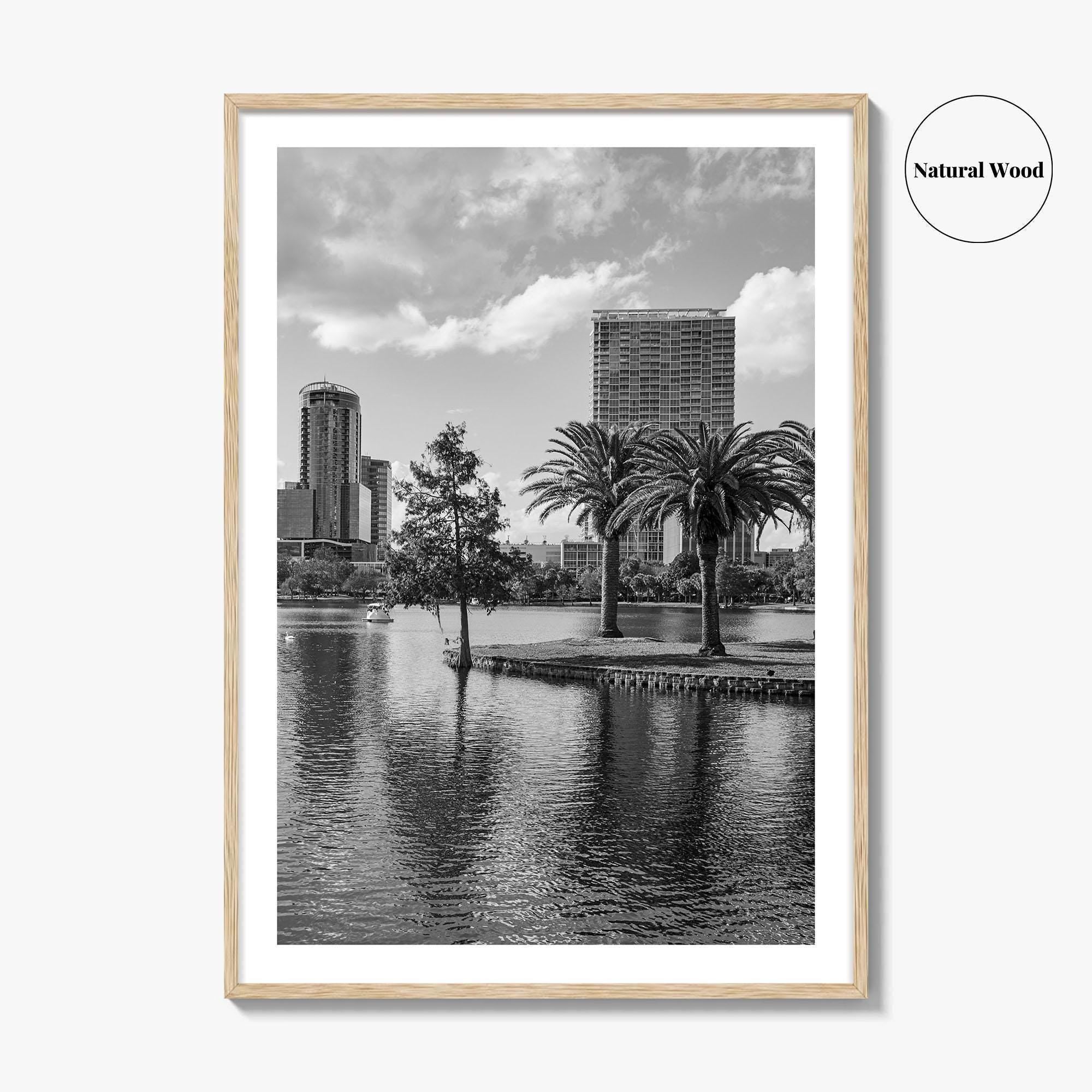 Orlando Skyline Black and White Fine Art Photo Print, Lake Eola Florida Poster