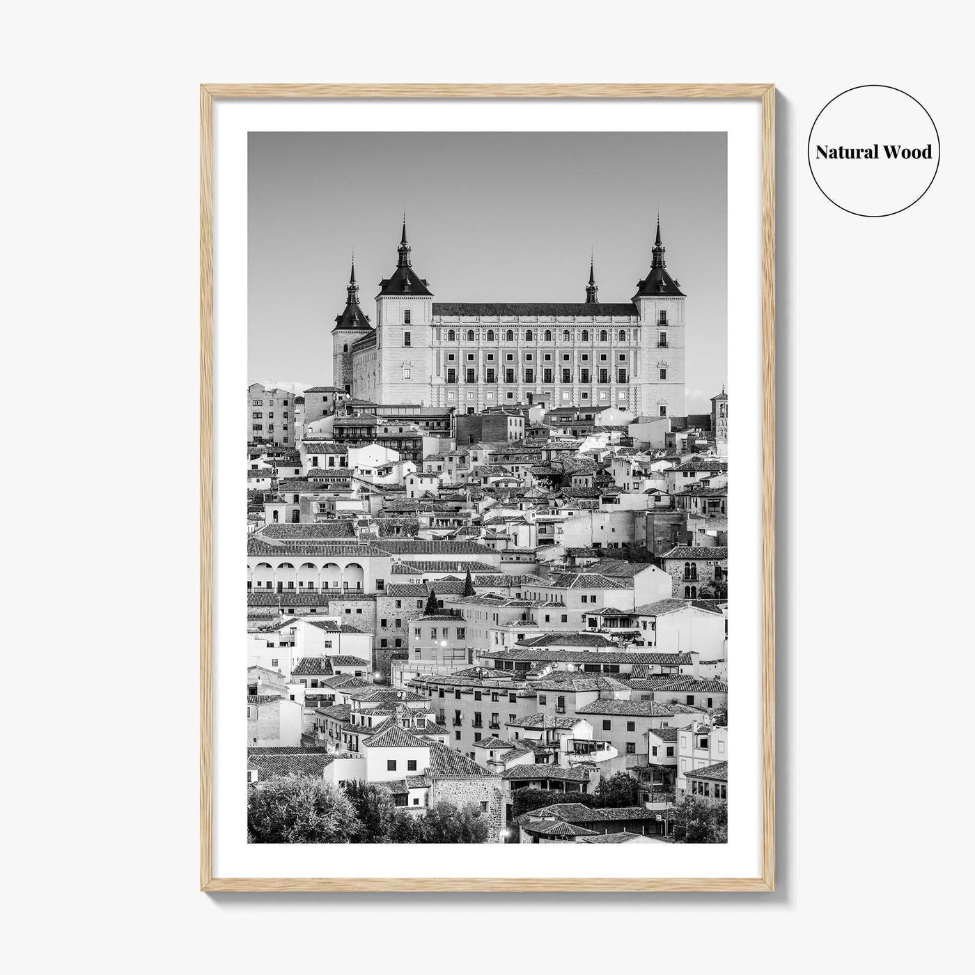 Toledo Spain Black and White Fine Art Photo Print, Alcazar Cityscape, Poster