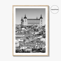 Toledo Spain Black and White Fine Art Photo Print, Alcazar Cityscape, Poster