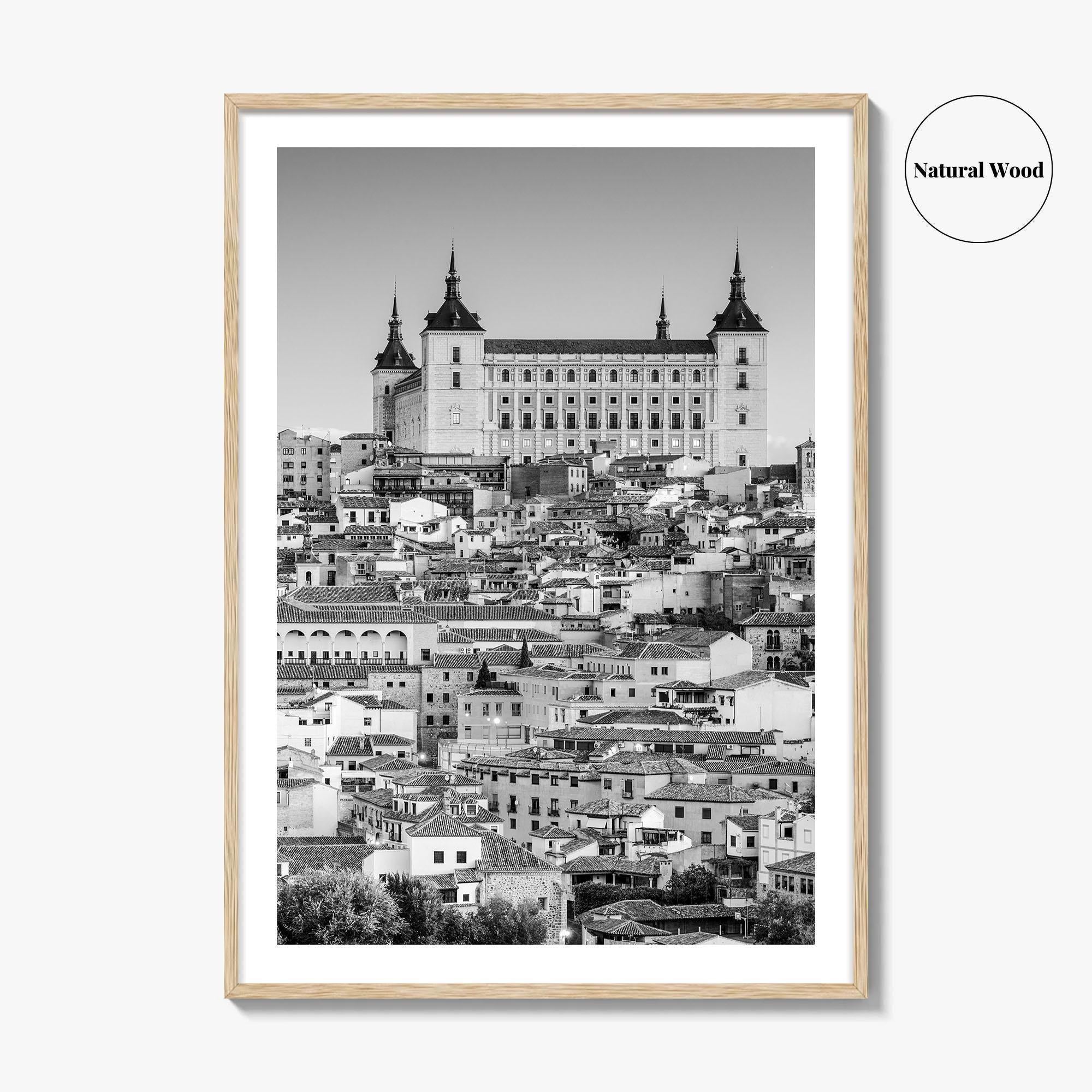 Toledo Spain Black and White Fine Art Photo Print, Alcazar Cityscape, Poster