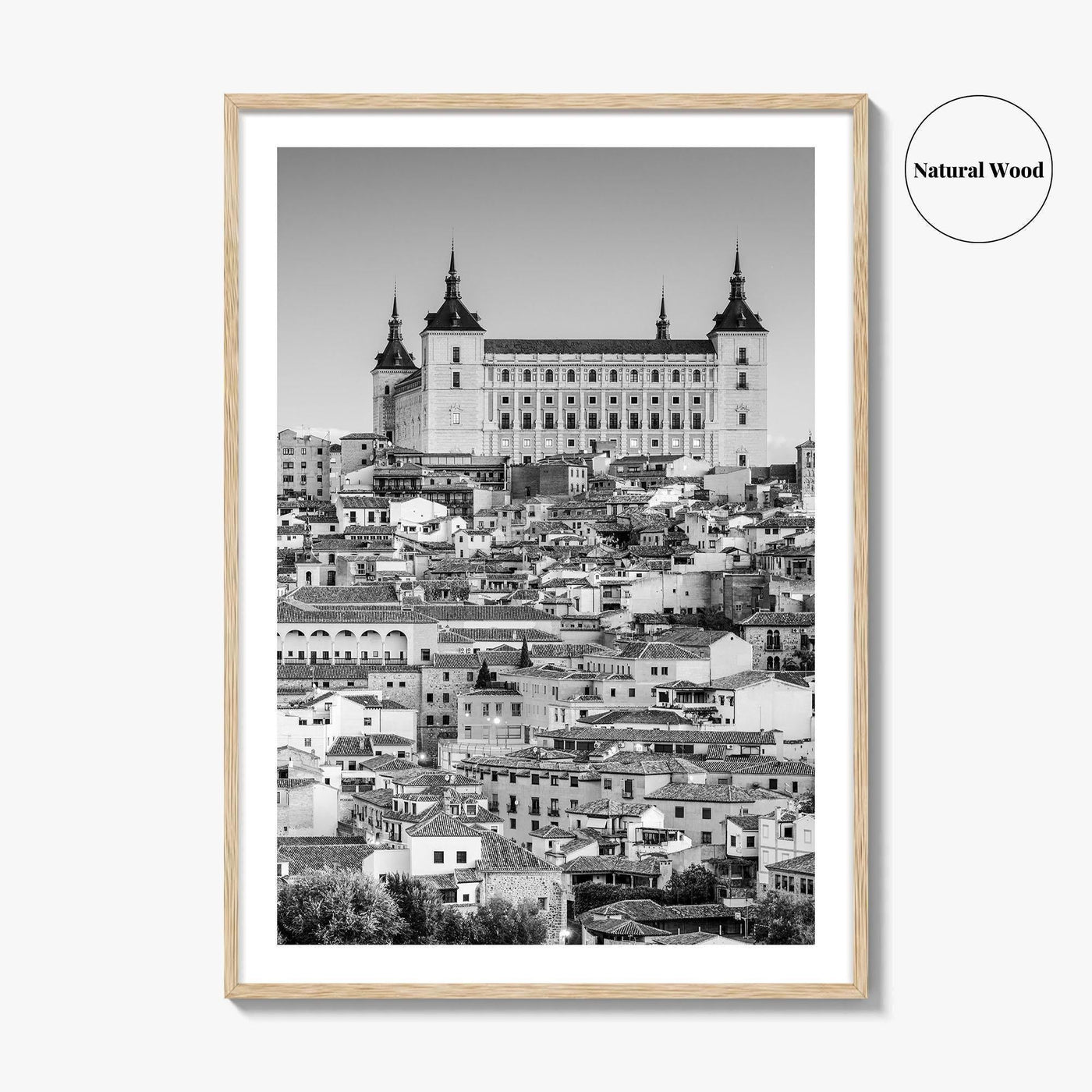 Toledo Spain Black and White Fine Art Photo Print, Alcazar Cityscape, Poster
