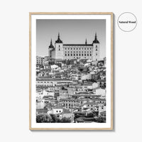 Toledo Spain Black and White Fine Art Photo Print, Alcazar Cityscape, Poster